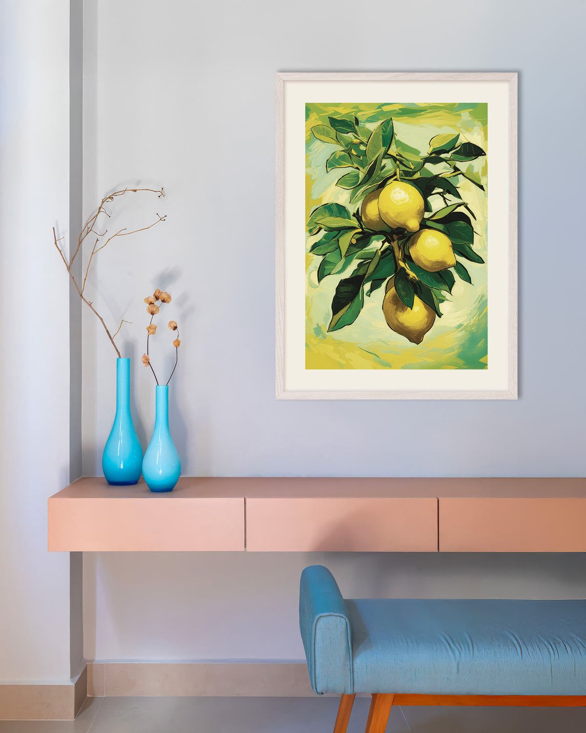 Plakat „Cytryny z Sorrento” w białej drewnianej ramie