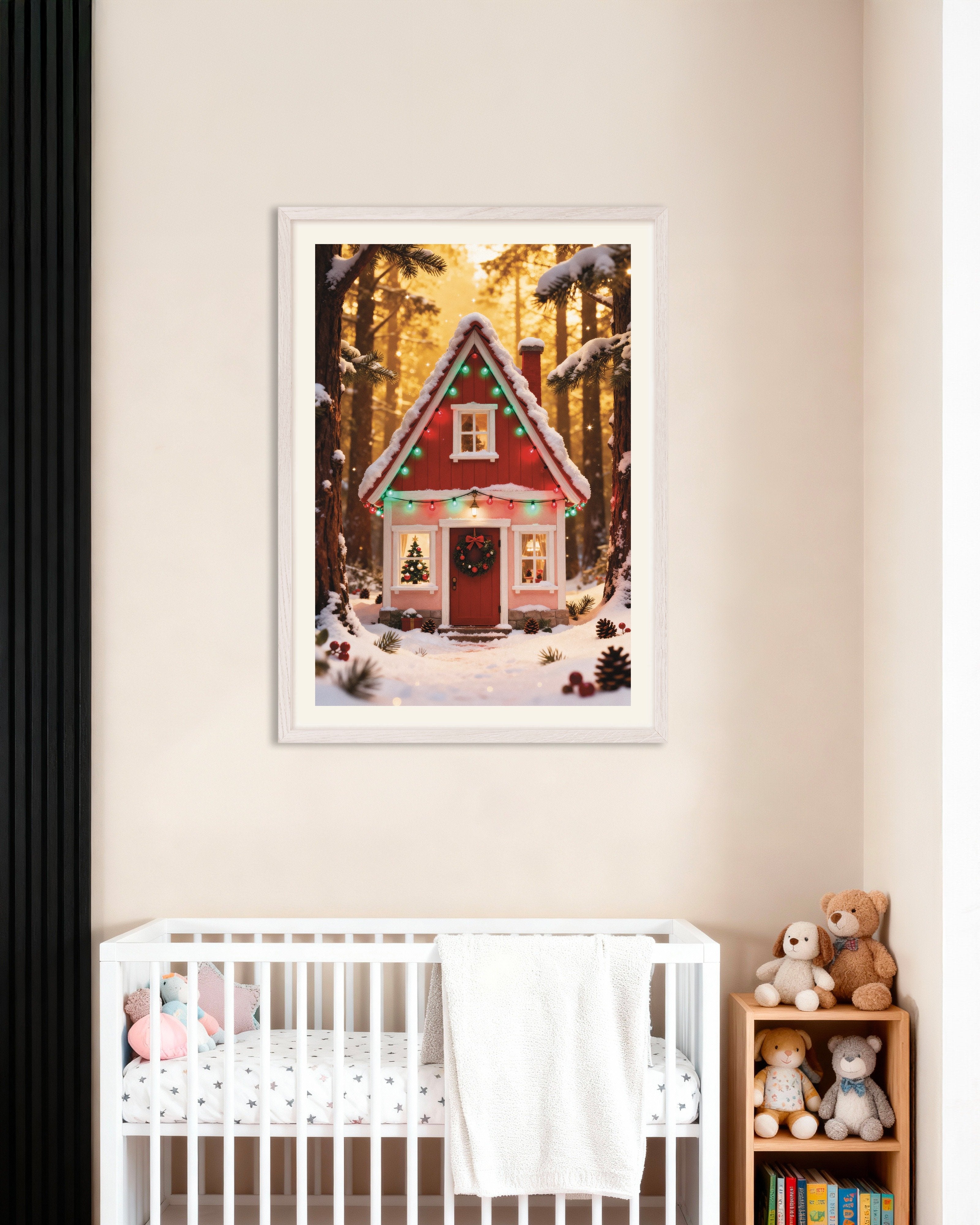 Poster of Little red elf house poster, with white wooden frame