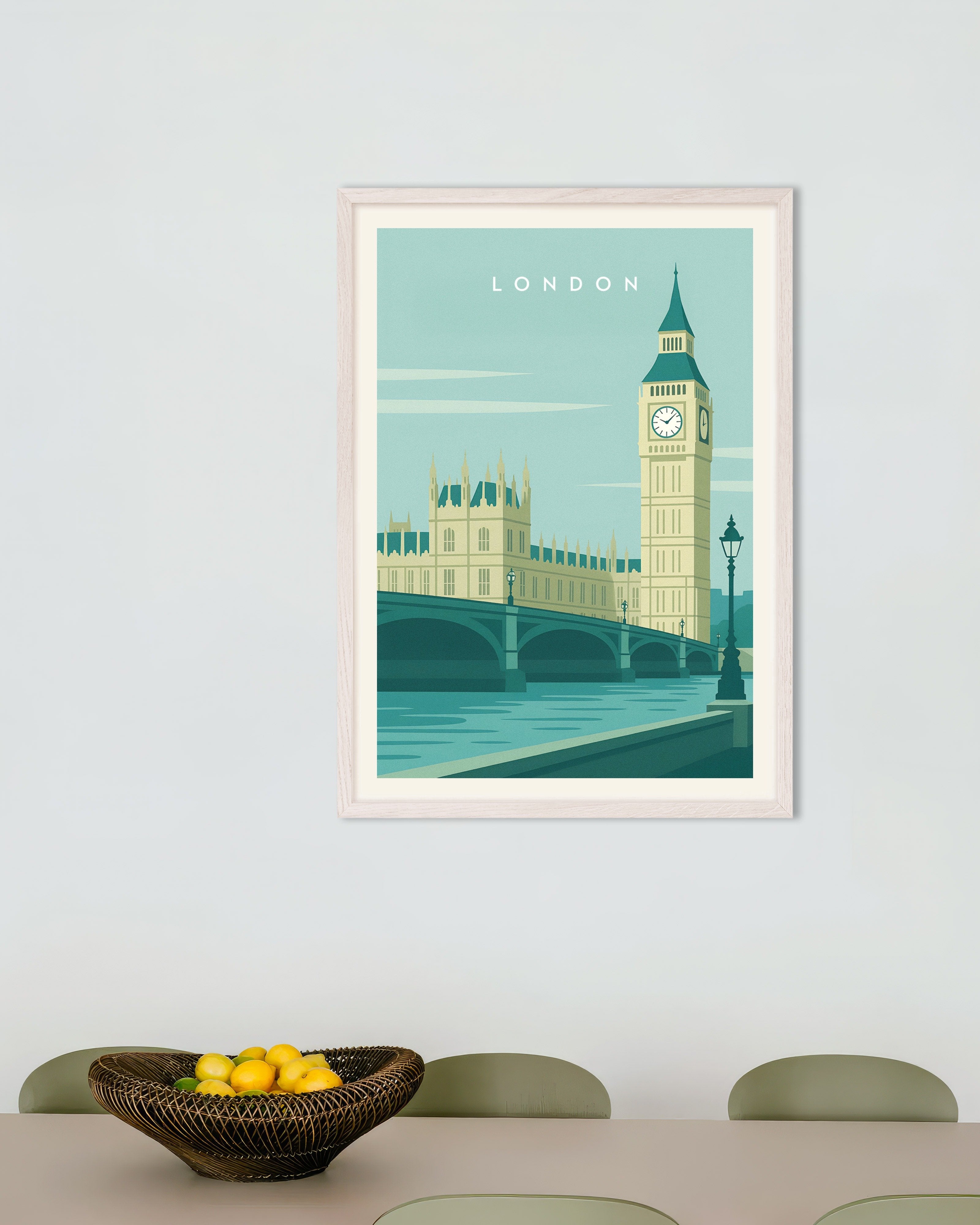 Poster of London Big Ben Wall Art Print, with white wooden frame