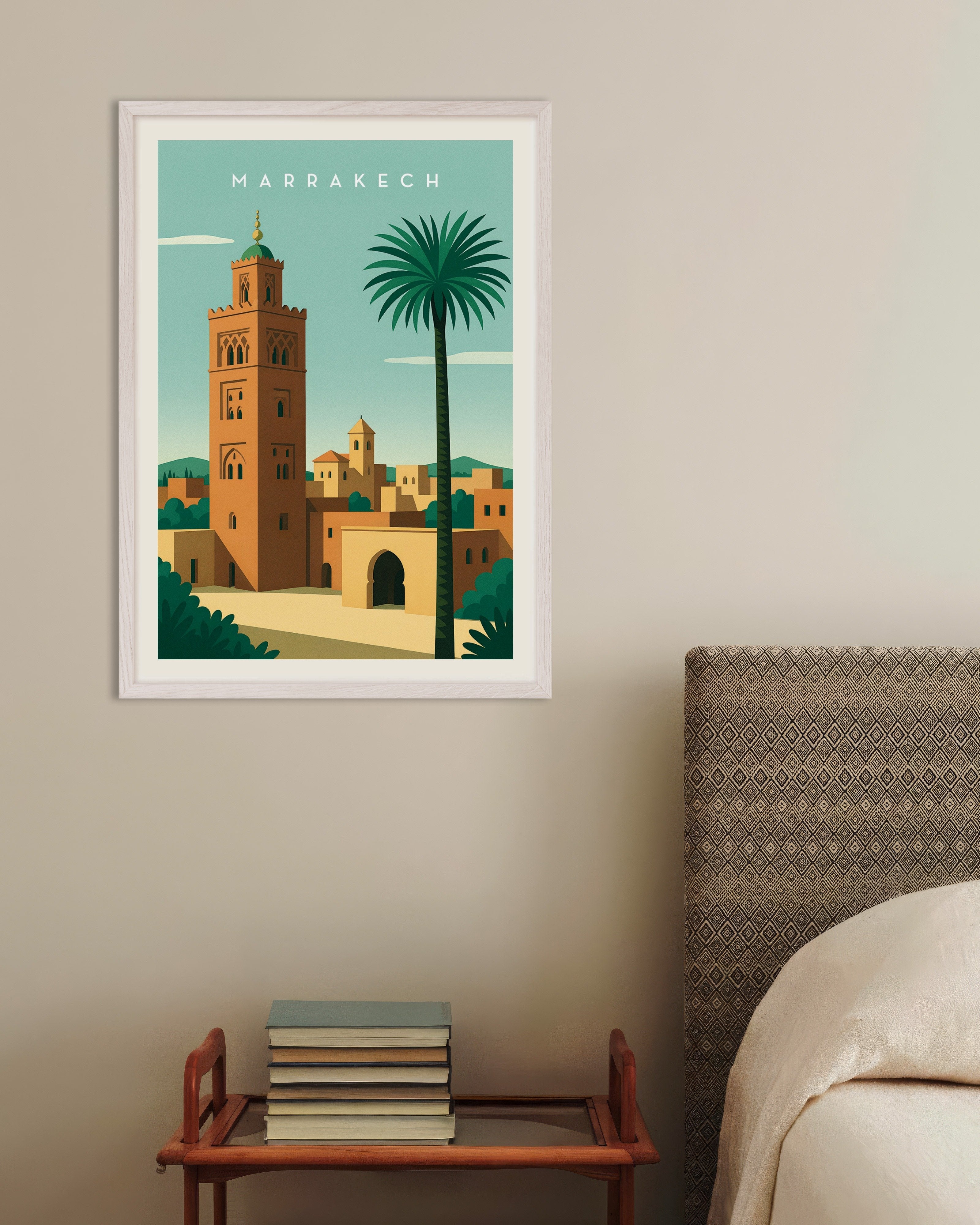Poster of Marrakech Wall Art Print, with white wooden frame
