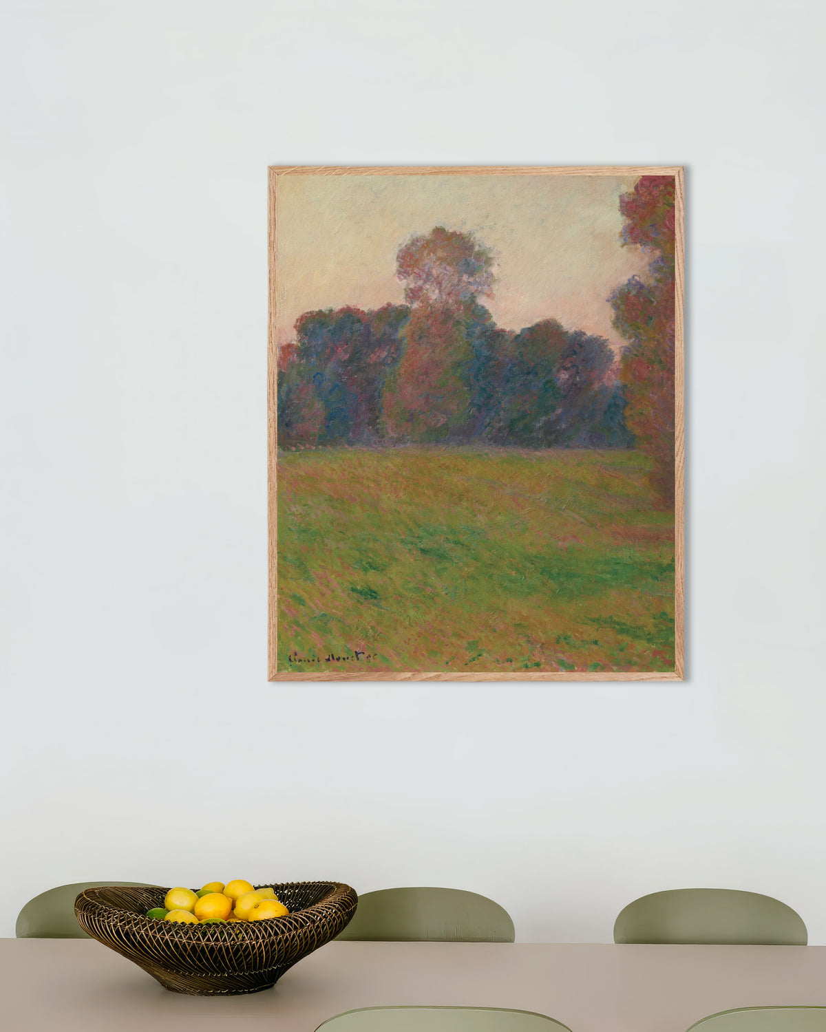 Plakat Łąka w Giverny (1886), Claude Monet, w ramie z naturalnego drewna