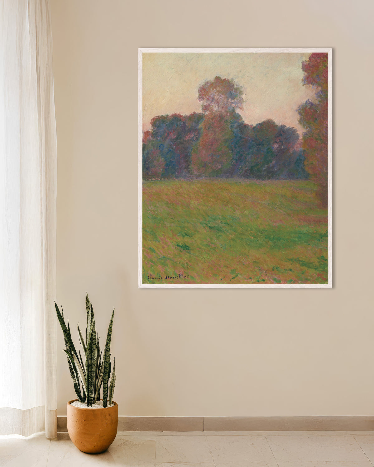Plakat Łąka w Giverny (1886), Claude Monet, w białej drewnianej ramie