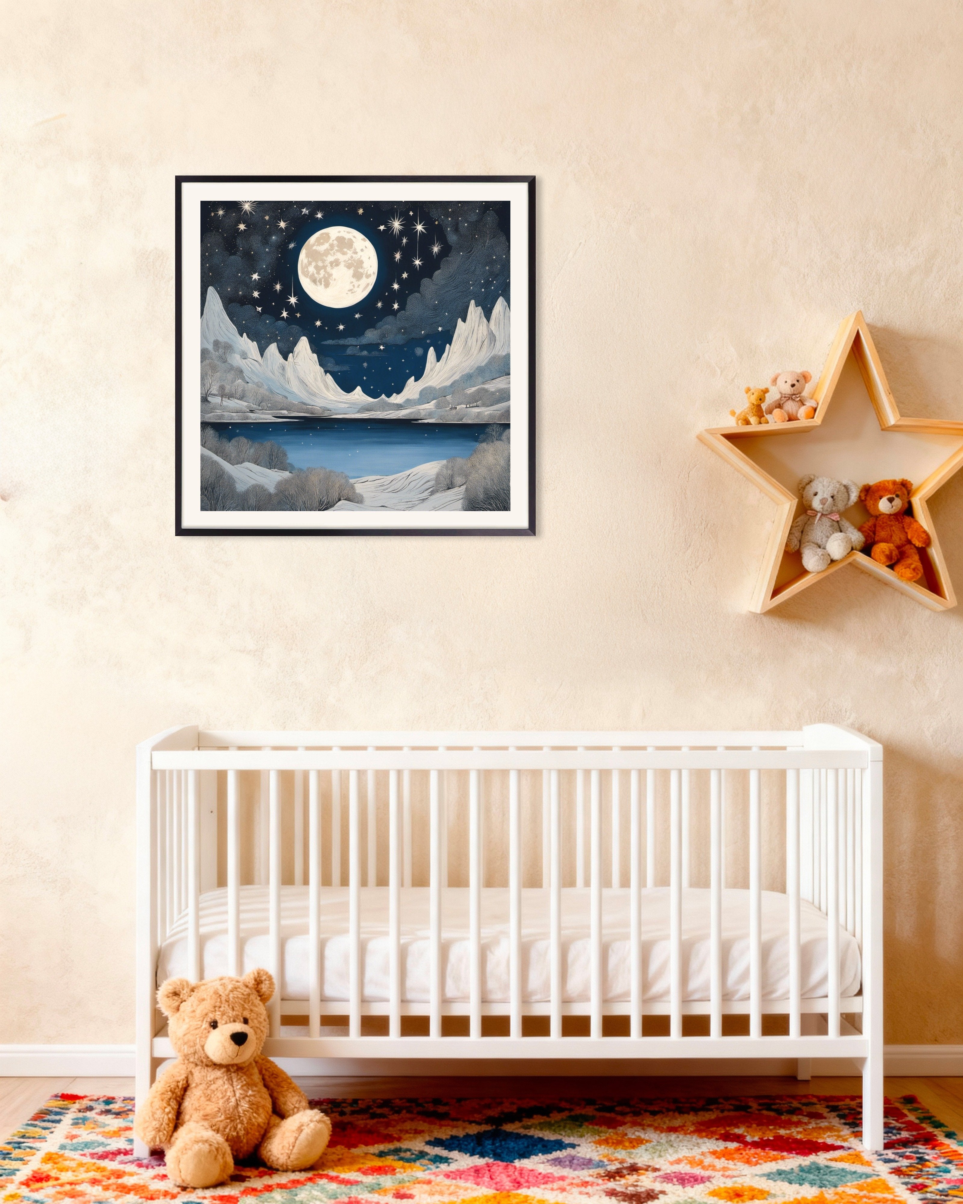 Poster of Moomins, Moon and starry sky - Poster, with metal frame
