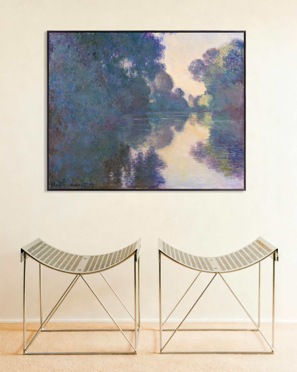 Plakat Poranek nad Sekwaną koło Giverny (1897), Claude Monet, w metalowej ramie
