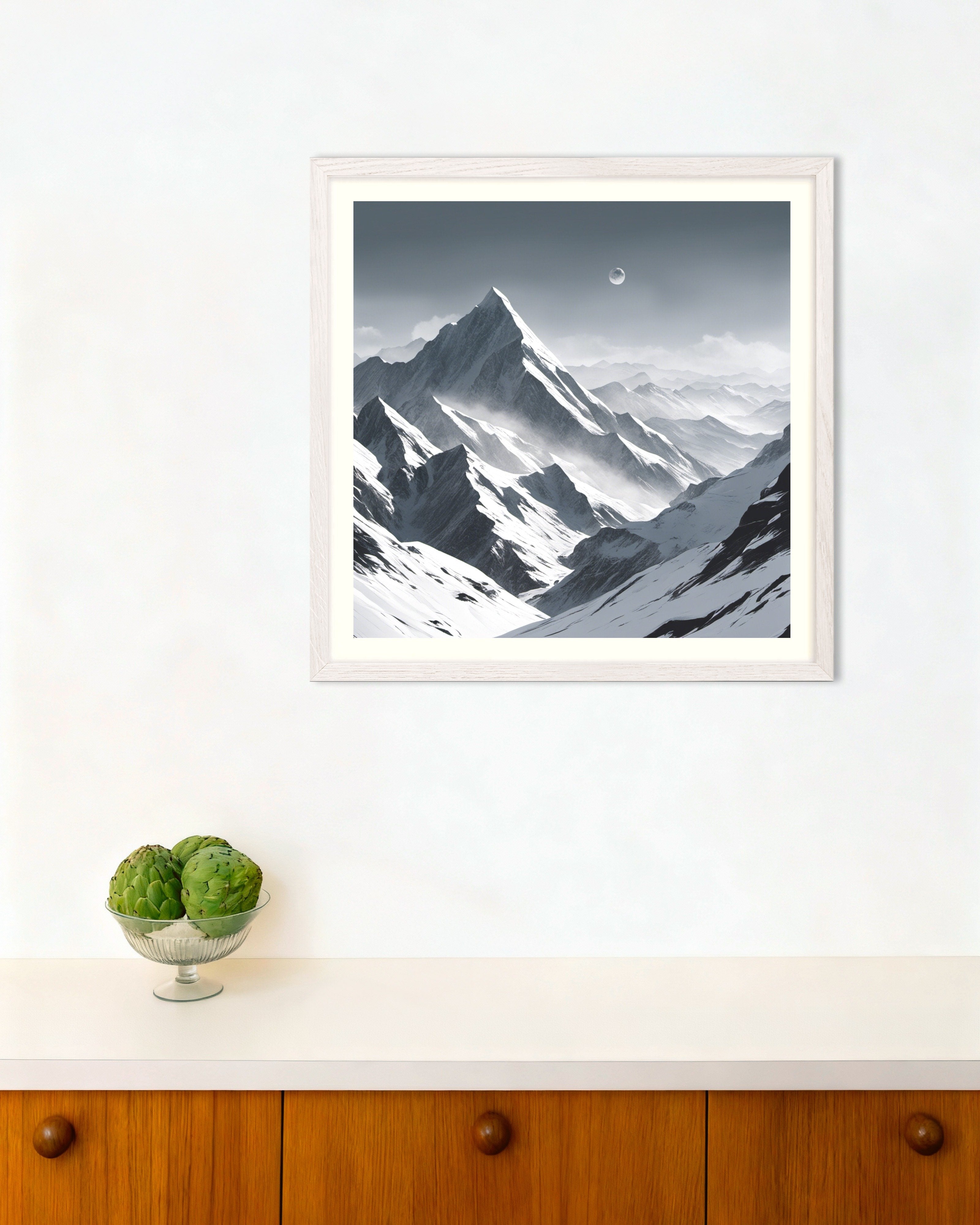 Poster of Neo-minimalism, Mountains - Poster, with white wooden frame