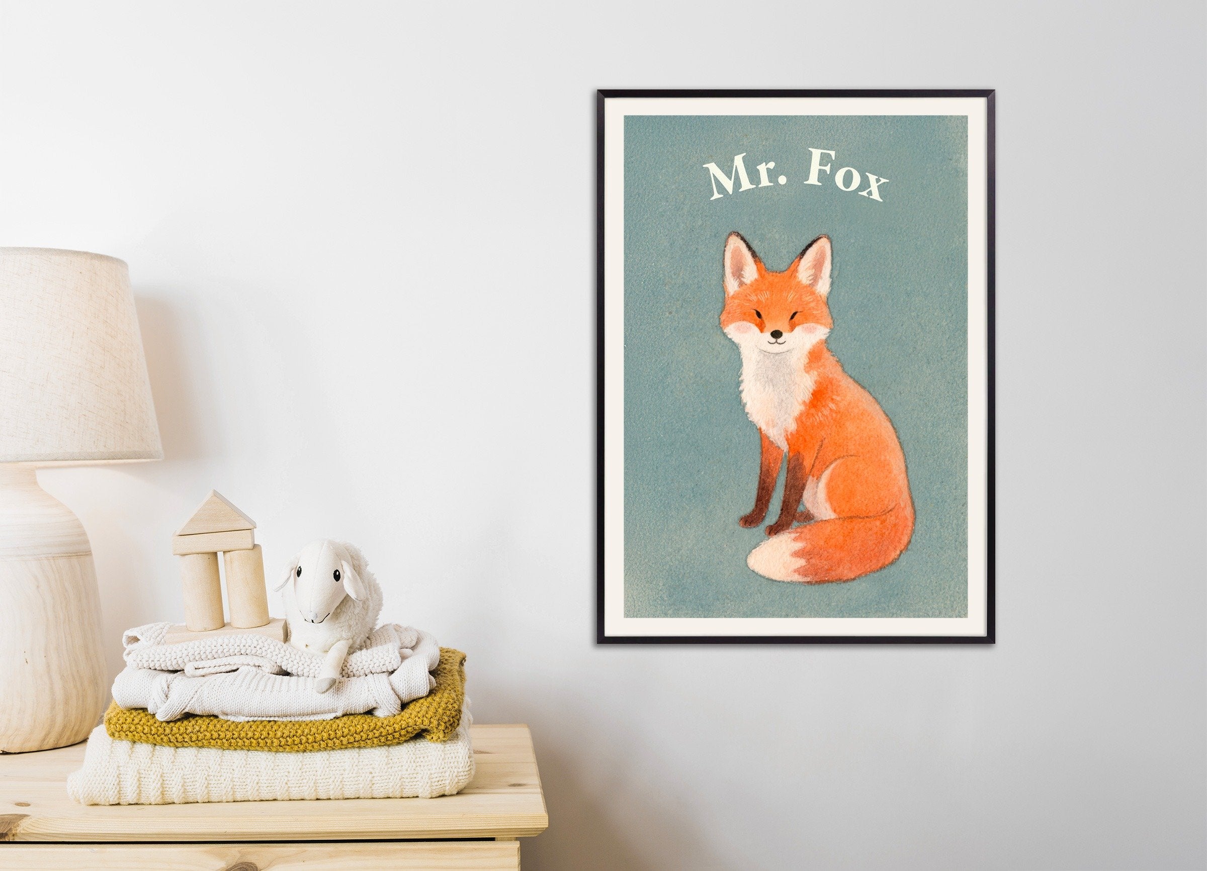 Poster of Nursery fox wall art – Woodland charm watercolor, with metal frame