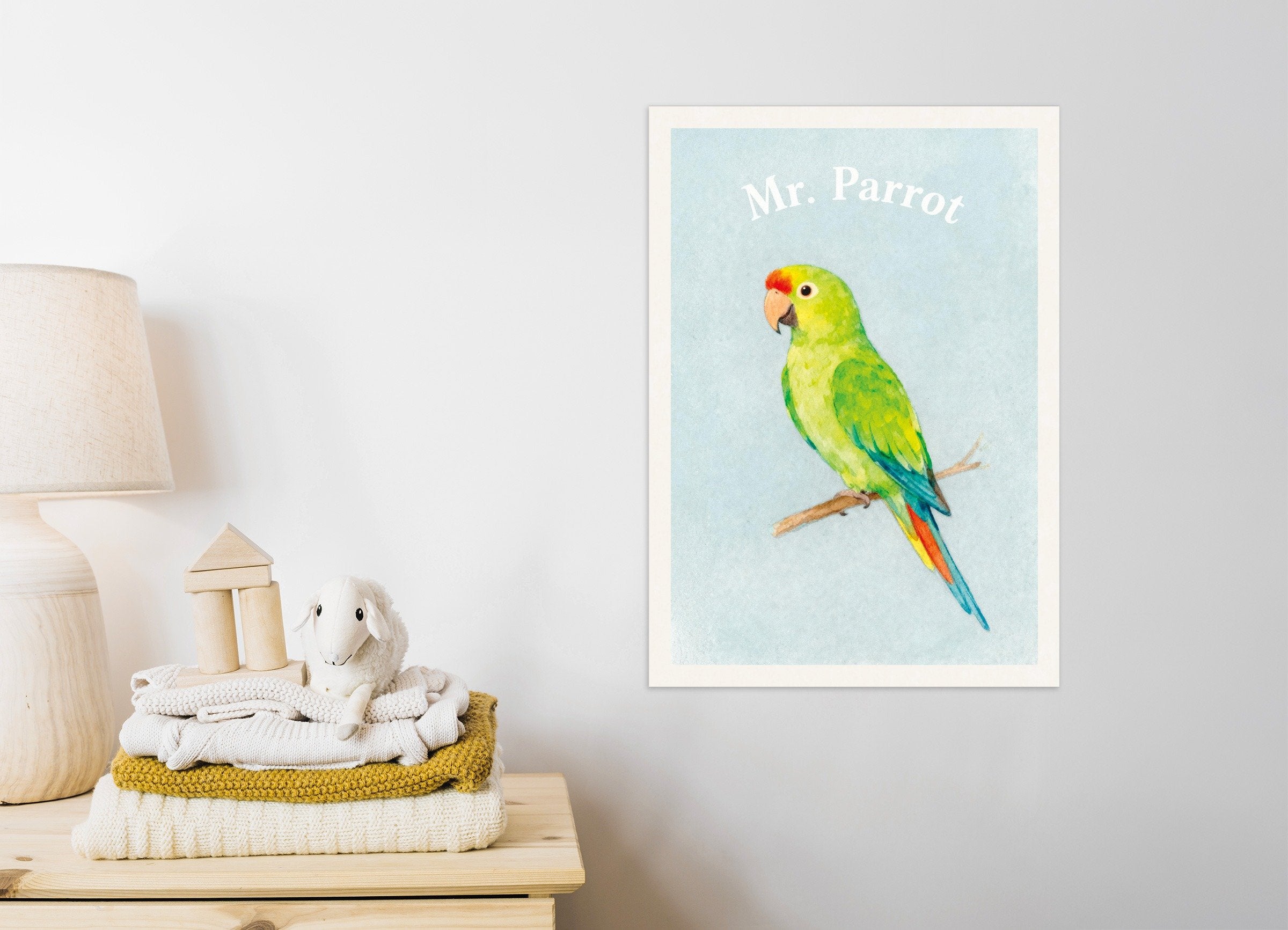 Poster of Nursery parrot wall art – Colorful bird watercolor poster
