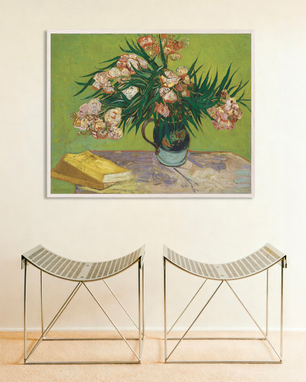 Plakat „Oleandry (1888), Vincent van Gogh” w białej drewnianej ramie