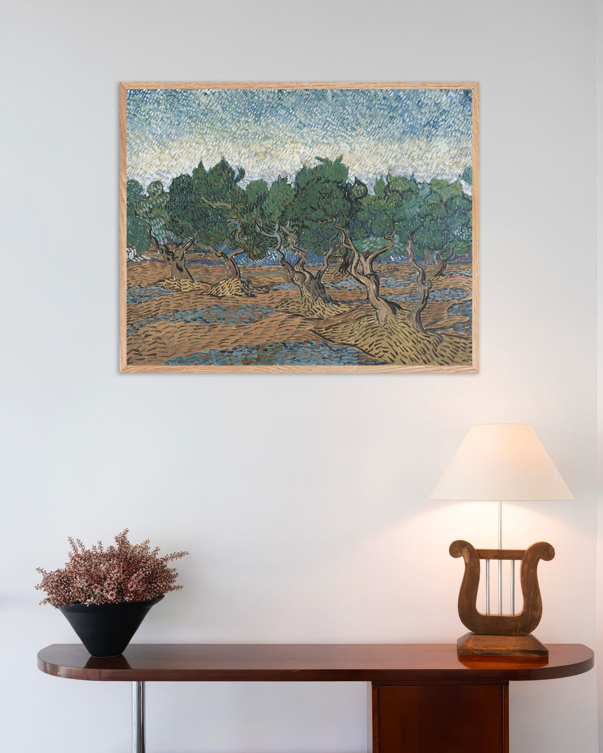 Plakat przedstawiający Gaj oliwny (1889), Vincent van Gogh, w ramie z naturalnego drewna