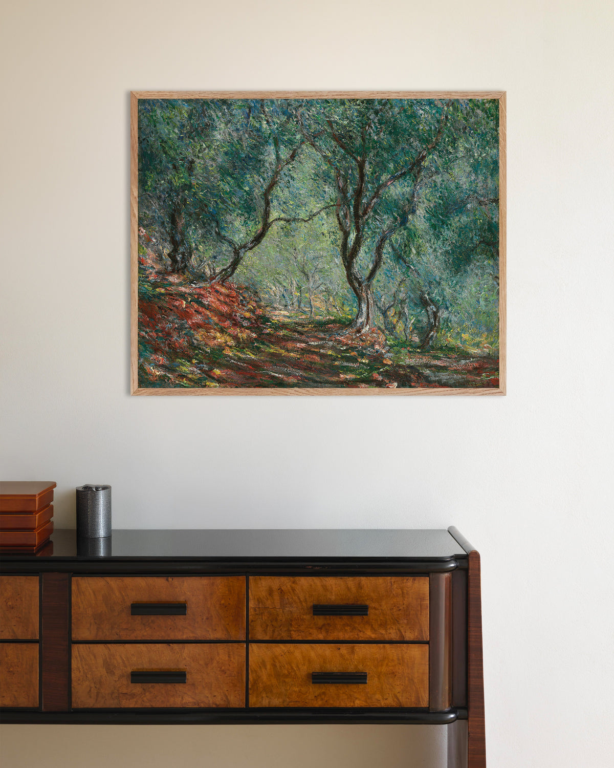 Plakat Gaj oliwny w ogrodzie Moreno (1884), Claude Monet, w ramie z naturalnego drewna