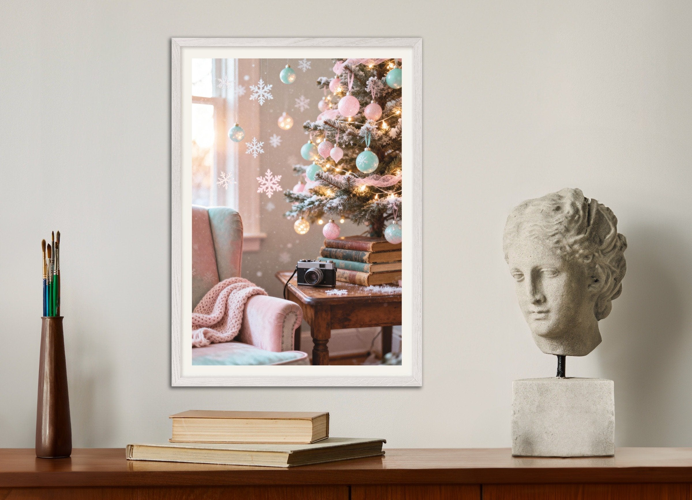 Poster of Pastel Christmas tree poster, with white wooden frame