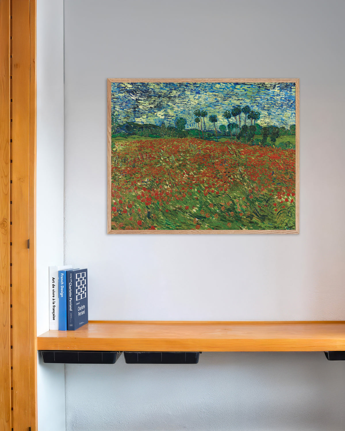 Plakat Pole maków (1890), Vincent van Gogh, w ramie z naturalnego drewna
