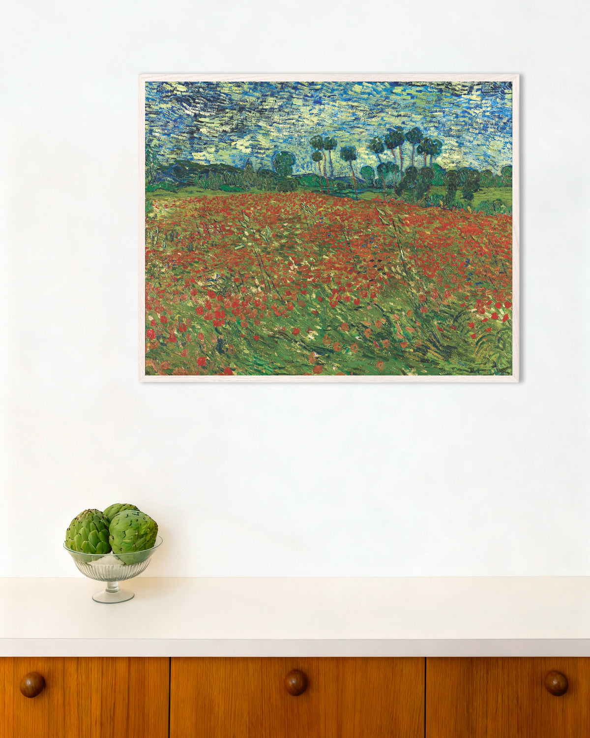 Plakat Pole maków (1890), Vincent van Gogh, w białej drewnianej ramie