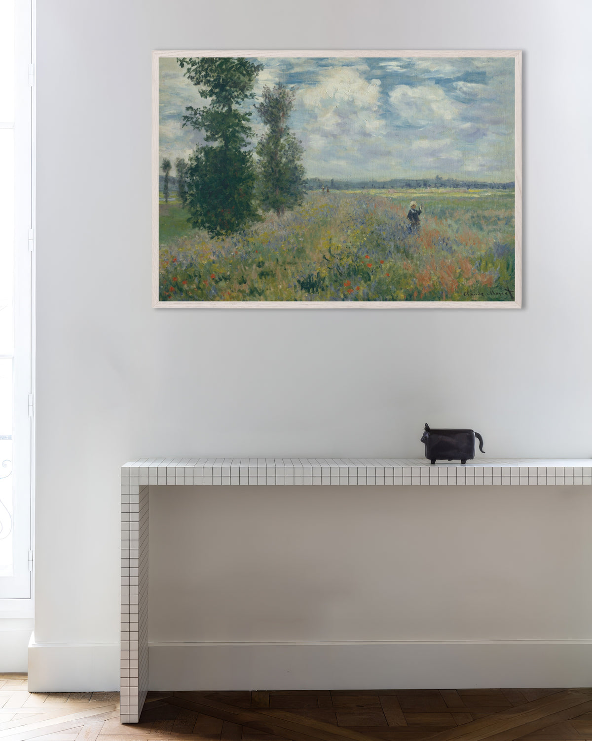 Plakat Pola maków koło Argenteuil (1875), Claude Monet, w białej drewnianej ramie