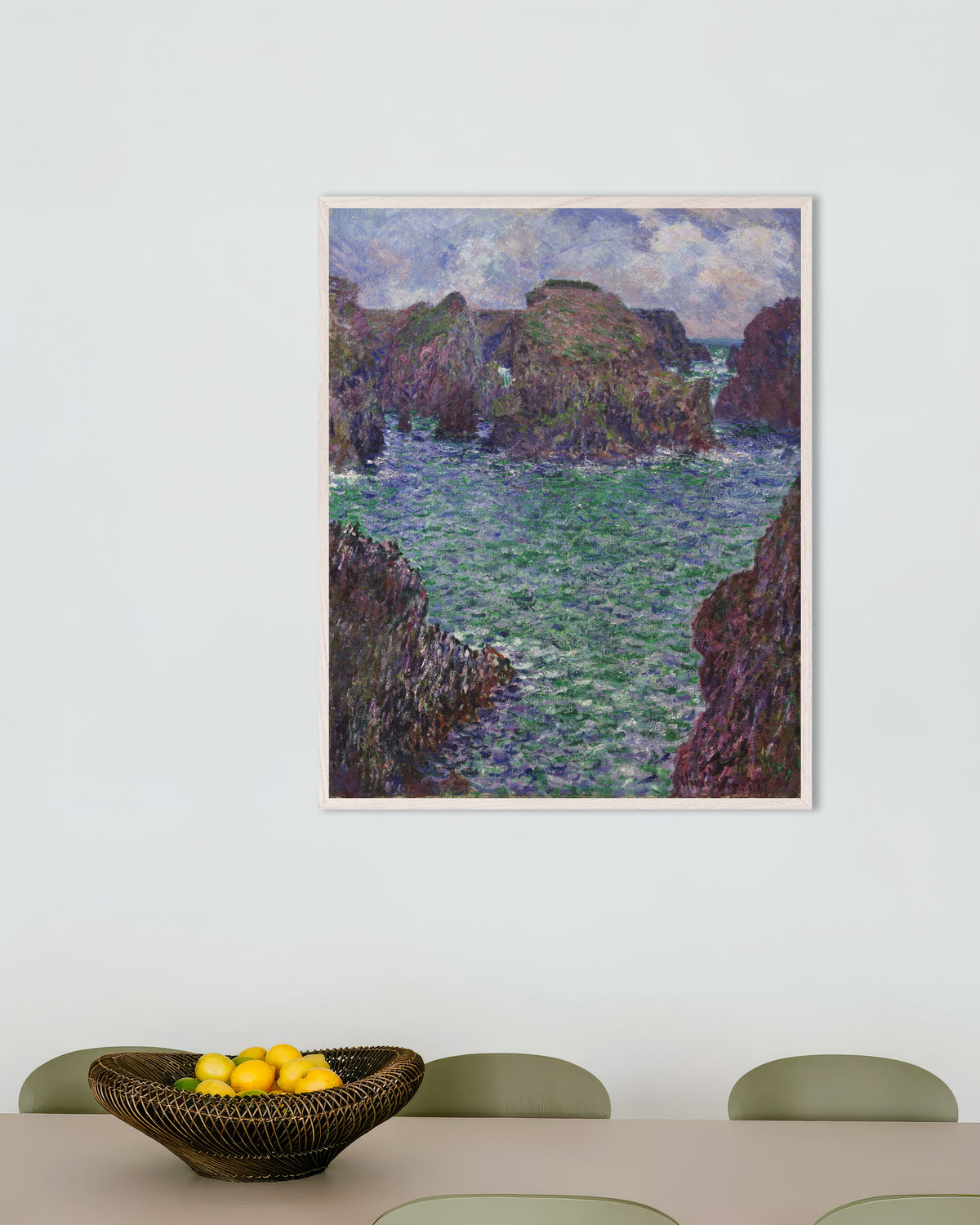 Plakat Port-Goulphar, Belle-Île (1887), Claude Monet, w białej drewnianej ramie