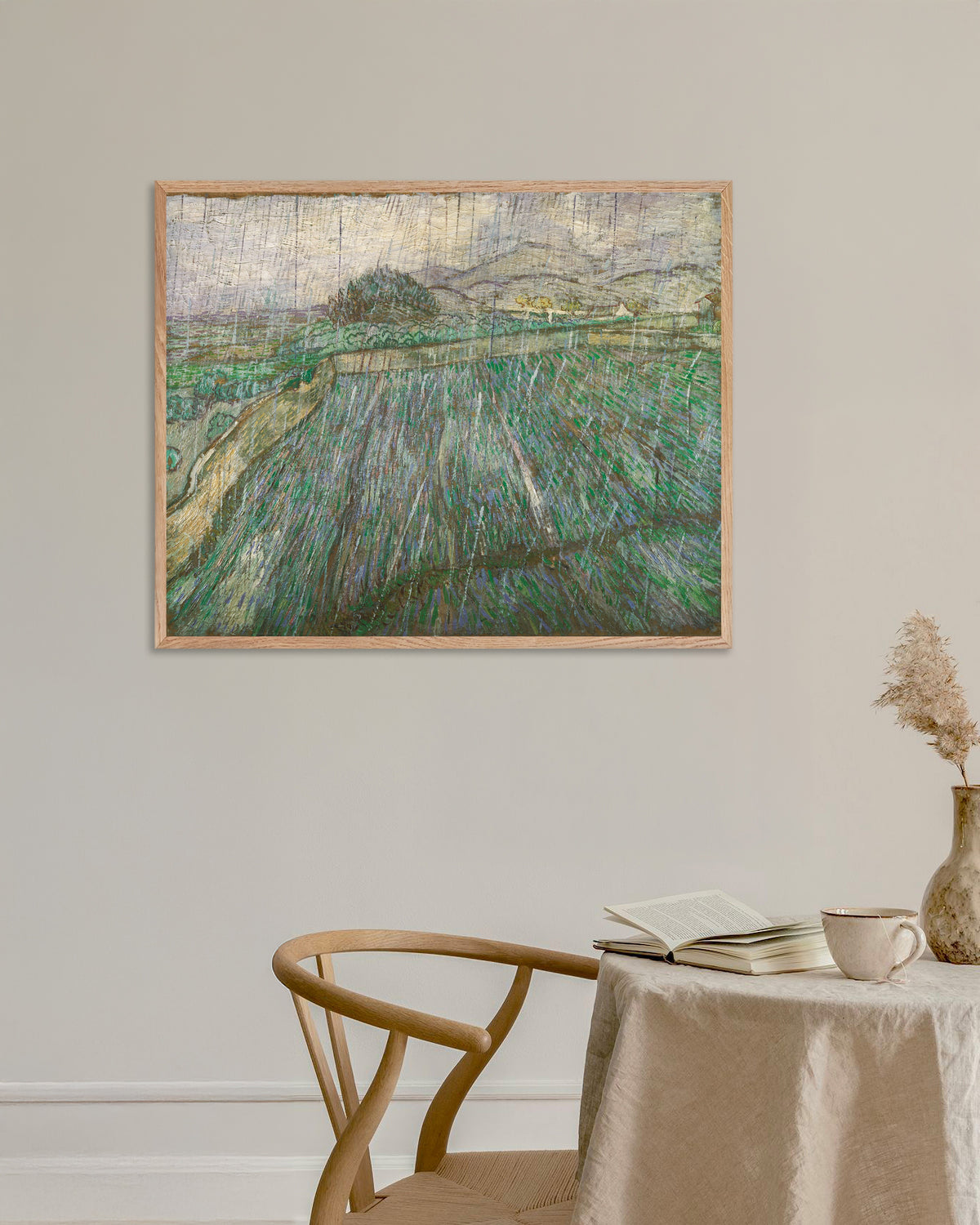 Plakat „Deszcz (1889), Vincent van Gogh” w ramie z naturalnego drewna