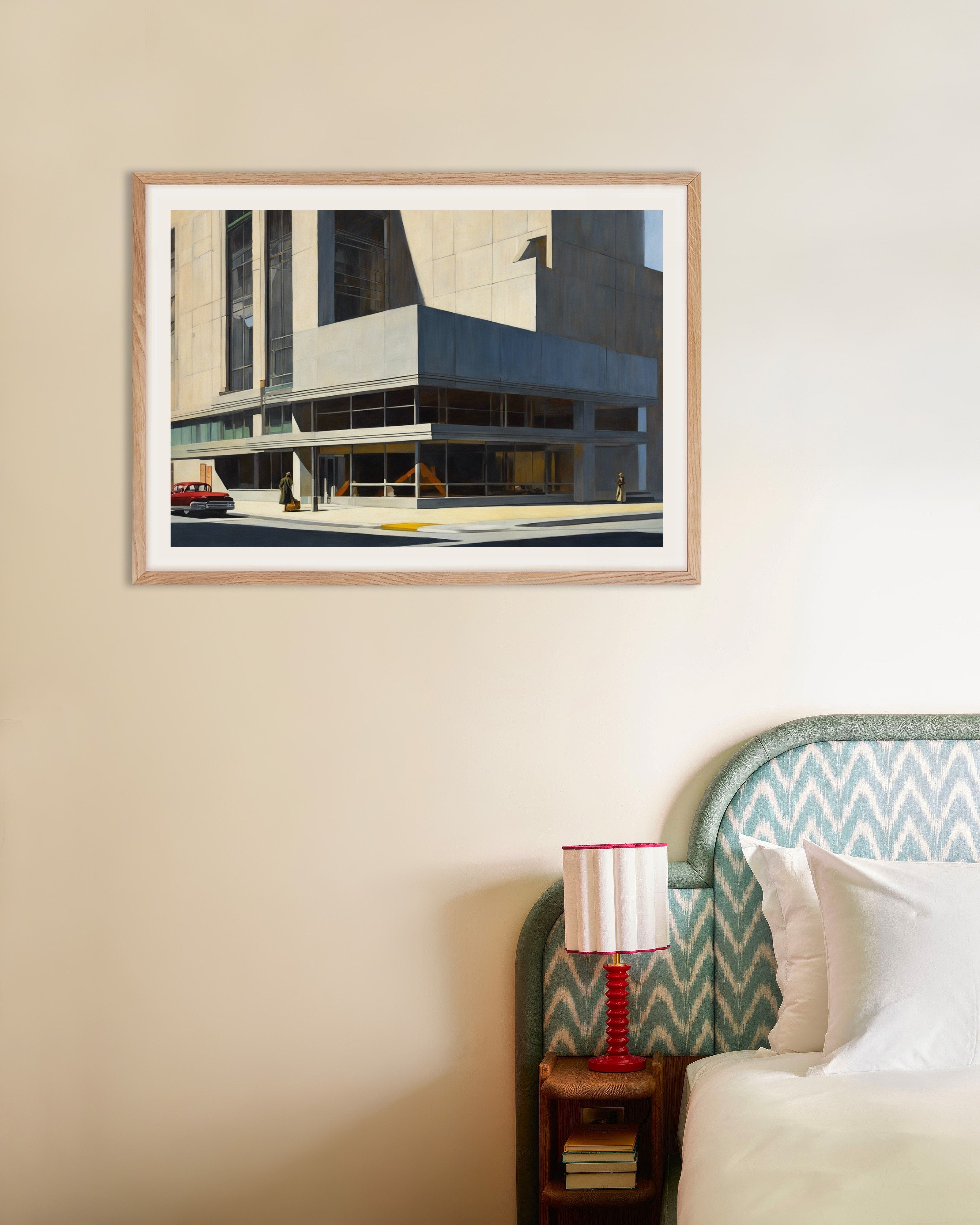 Poster of Realistic American painting of the 20th century, brutalist architecture - Poster, with natural wooden frame