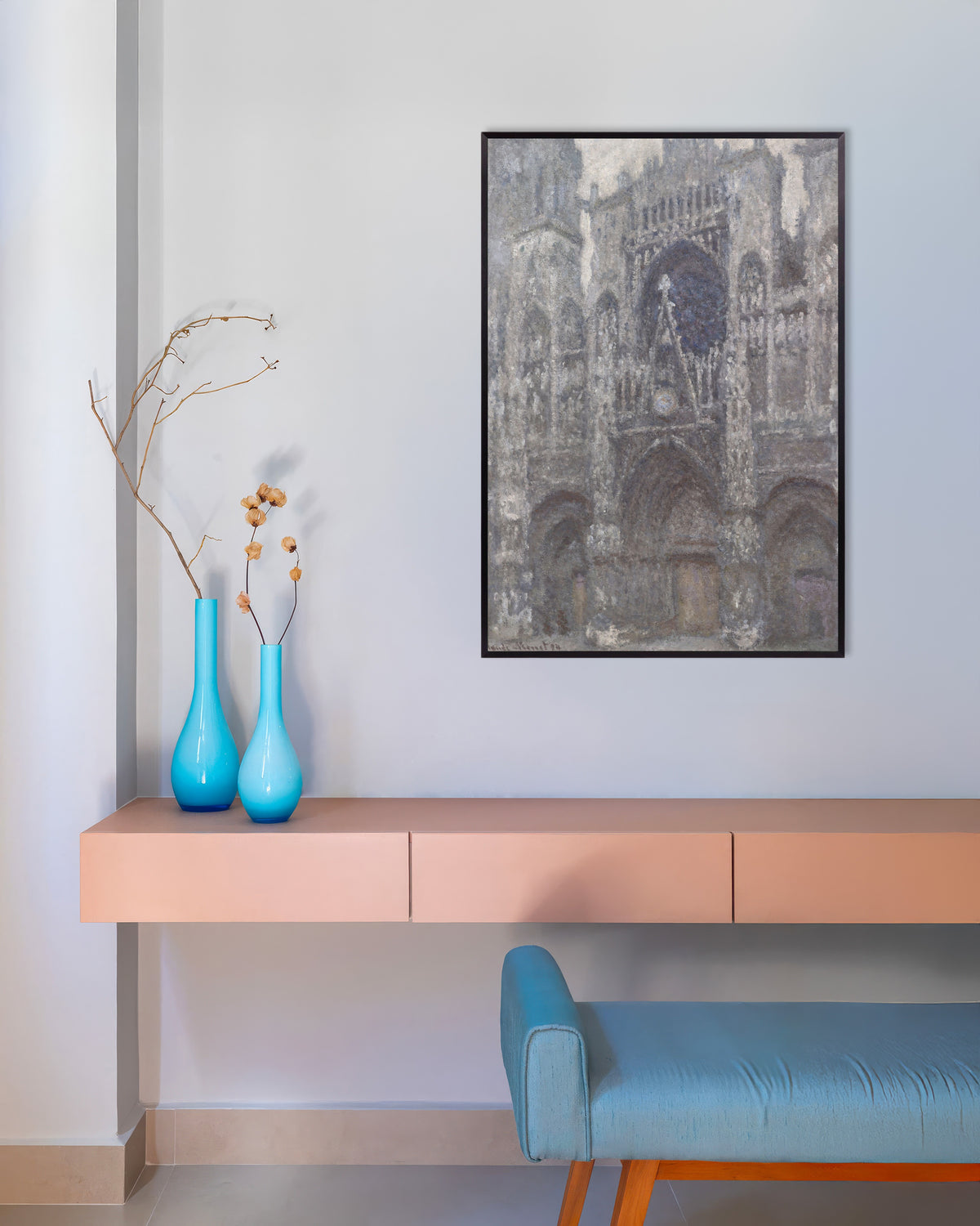 Plakat Katedra w Rouen, portal w szarą pogodę (1892), Claude Monet, w metalowej ramie