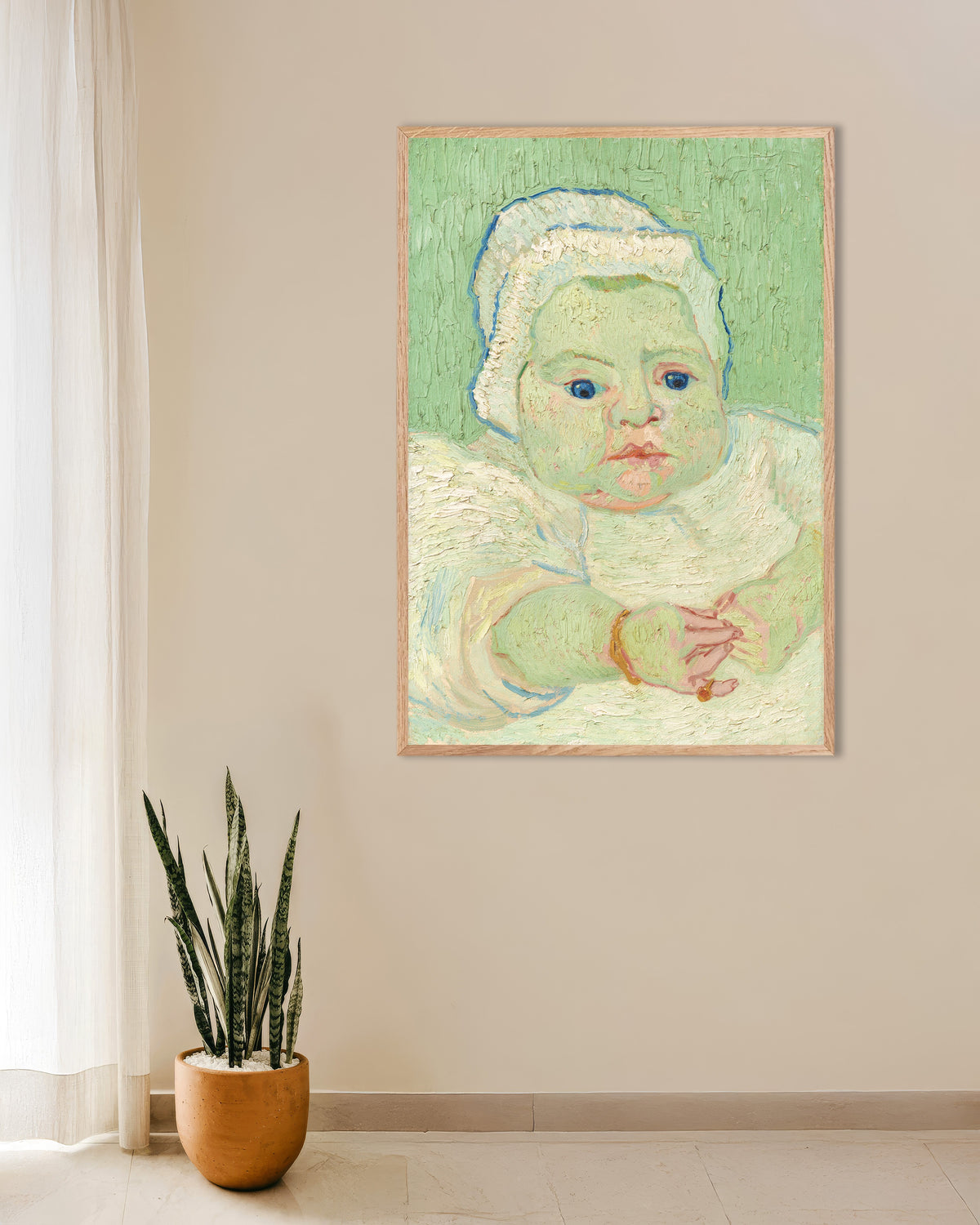 Plakat „Dziecko Roulinów (1888), Vincent van Gogh” w ramie z naturalnego drewna