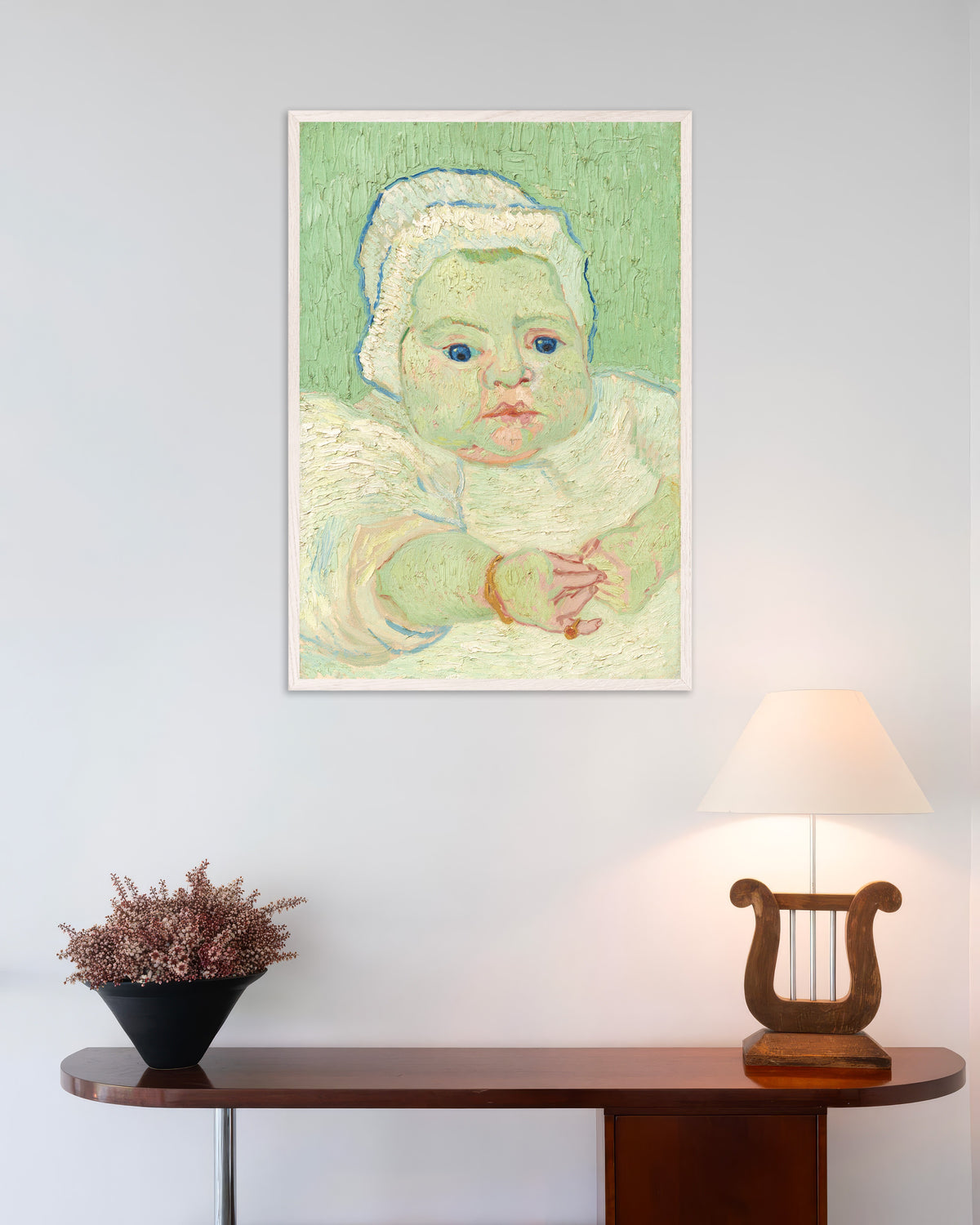 Plakat „Dziecko Roulinów (1888), Vincent van Gogh” w białej drewnianej ramie