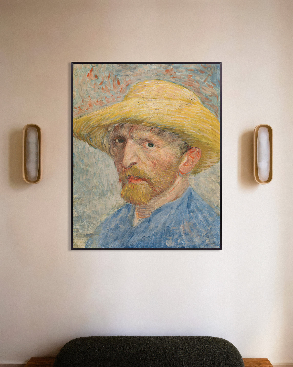 Plakat „Autoportret ze słomkowym kapeluszem i niebieską bluzą (1887), Vincent van Gogh” w metalowej ramie