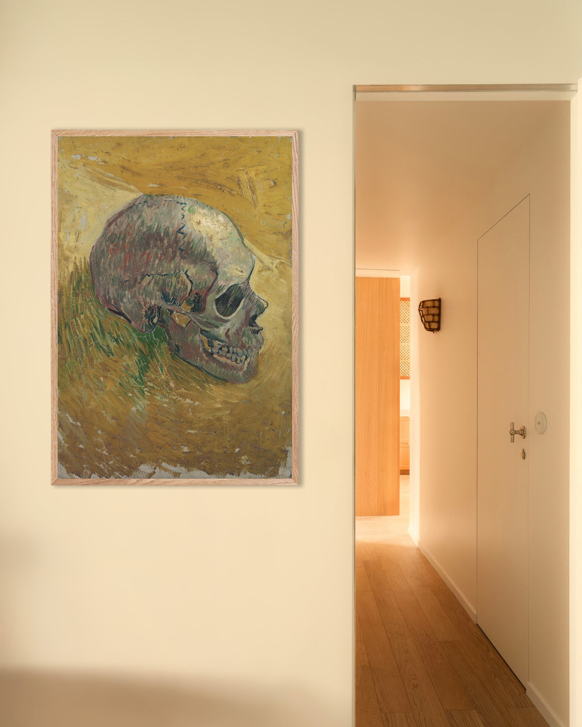 Plakat „Czaszka (1887) Vincenta van Gogha” w ramie z naturalnego drewna