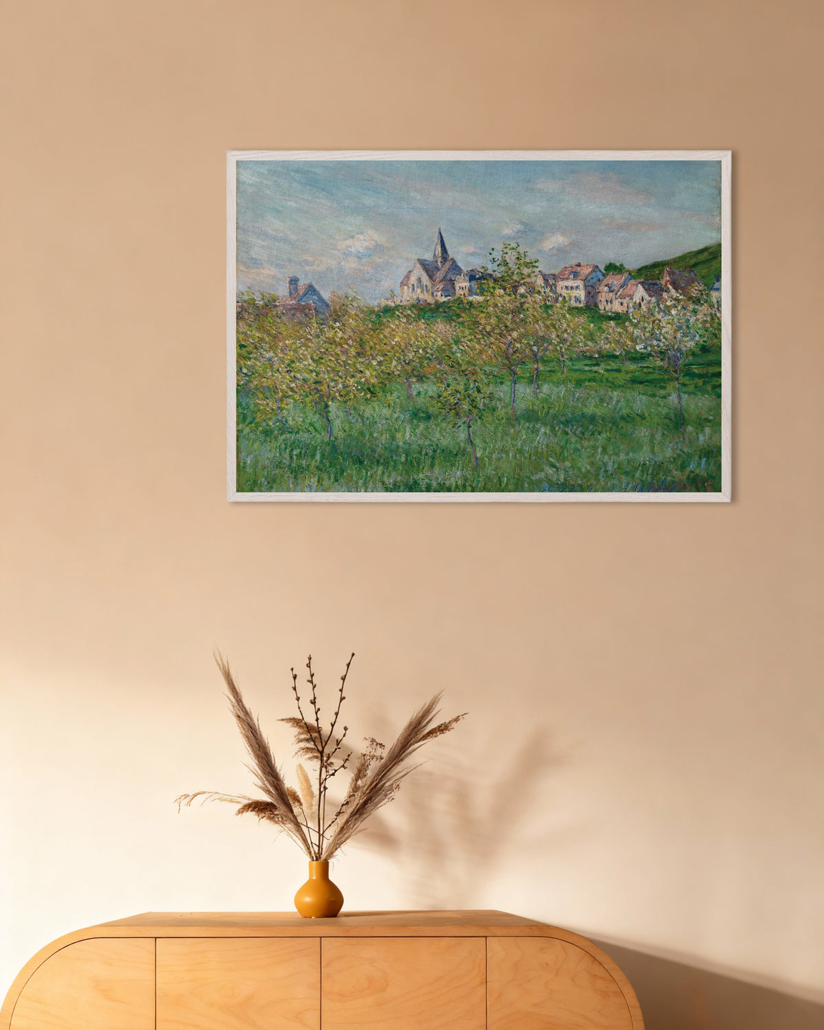 Plakat Wiosna w Giverny, popołudnie (1885), Claude Monet, w białej drewnianej ramie