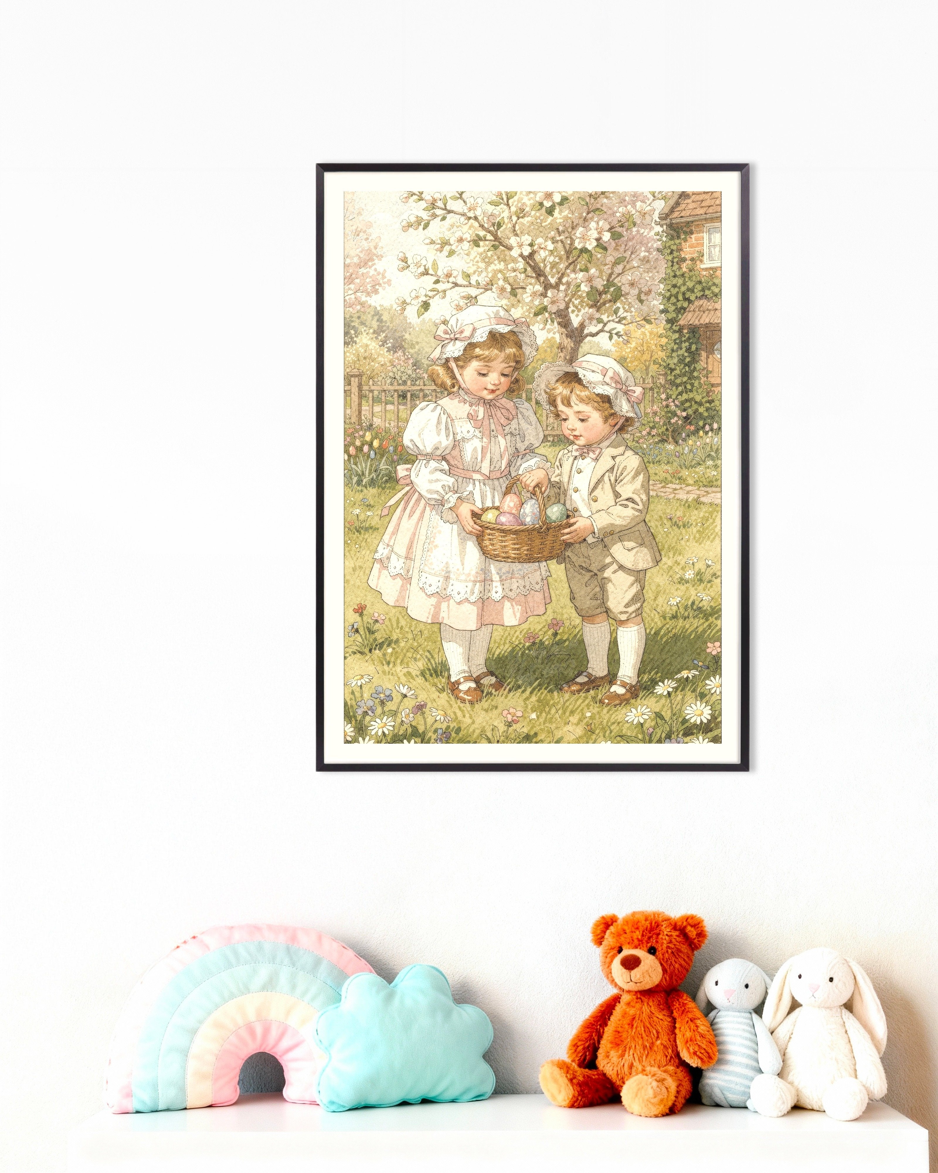 Poster of Springtime Egg Hunt - Vintage Easter Poster, with metal frame