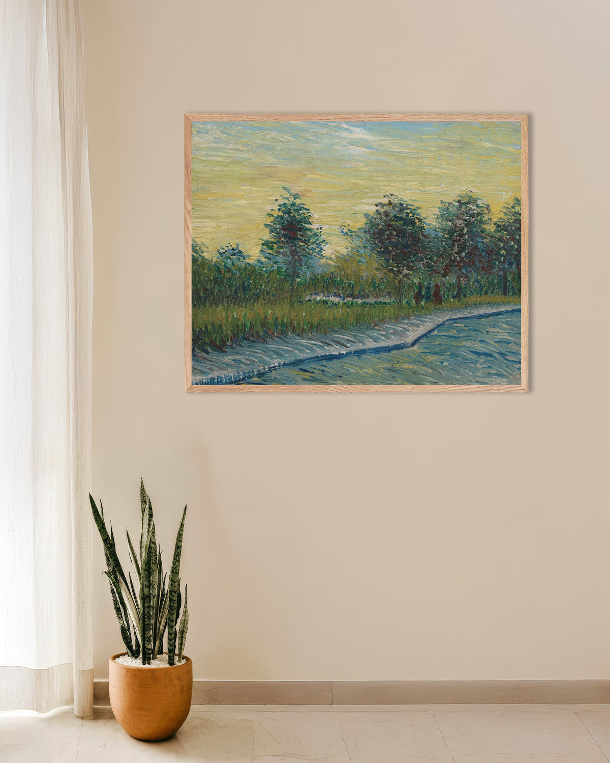 Plakat „Place Saint-Pierre o zachodzie słońca (1887), Vincent van Gogh” w ramie z naturalnego drewna