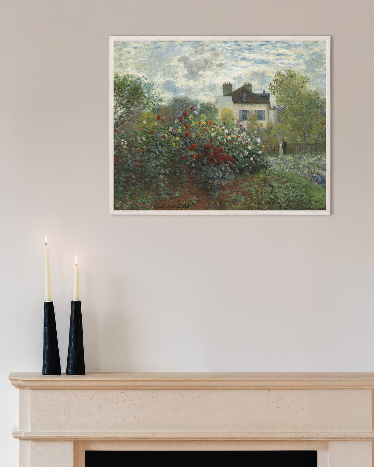 Plakat Ogród artysty w Argenteuil, zakątek z daliami (1873), Claude Monet, w białej drewnianej ramie