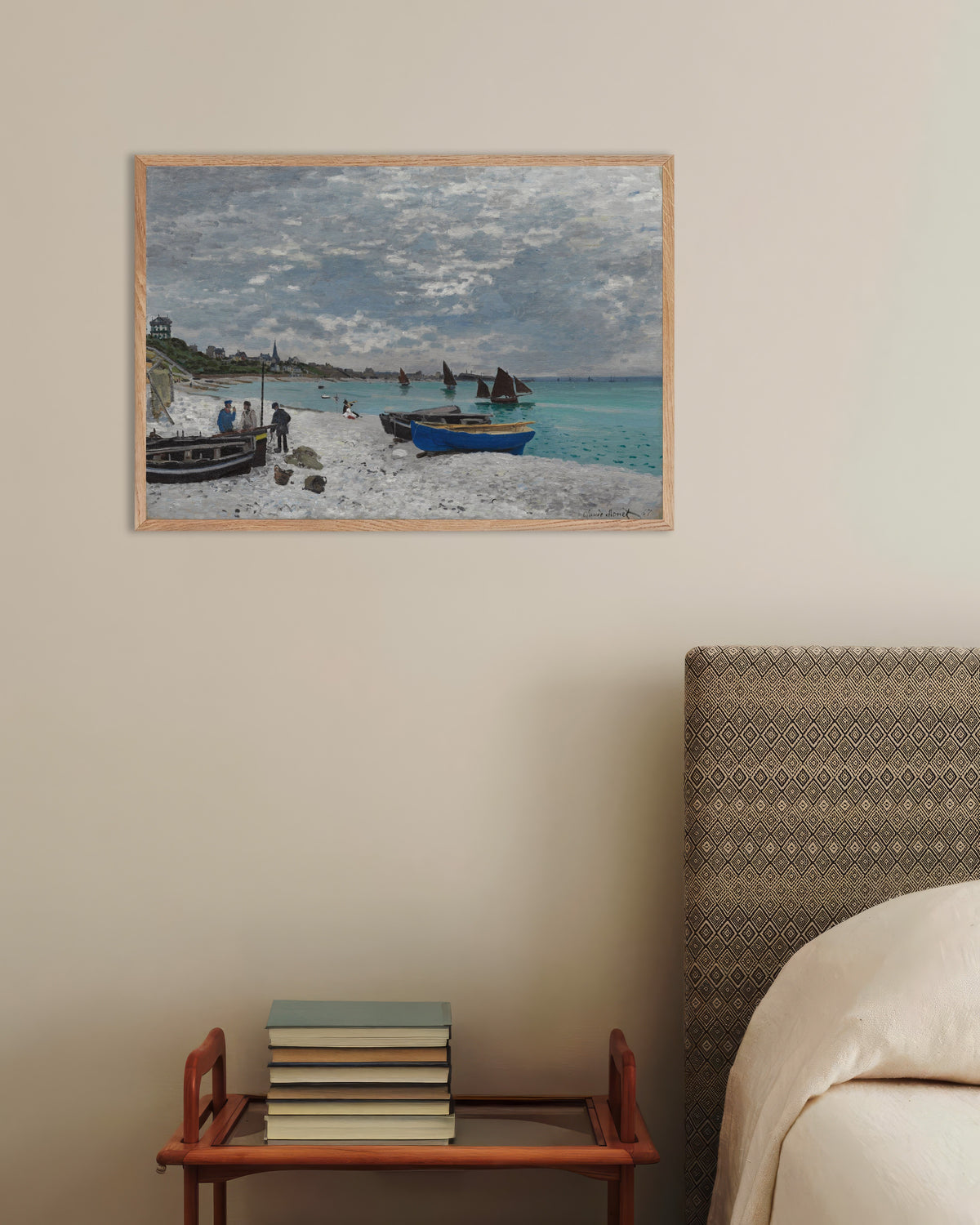 Plakat Plaża w Sainte-Adresse (1867), Claude Monet, w ramie z naturalnego drewna