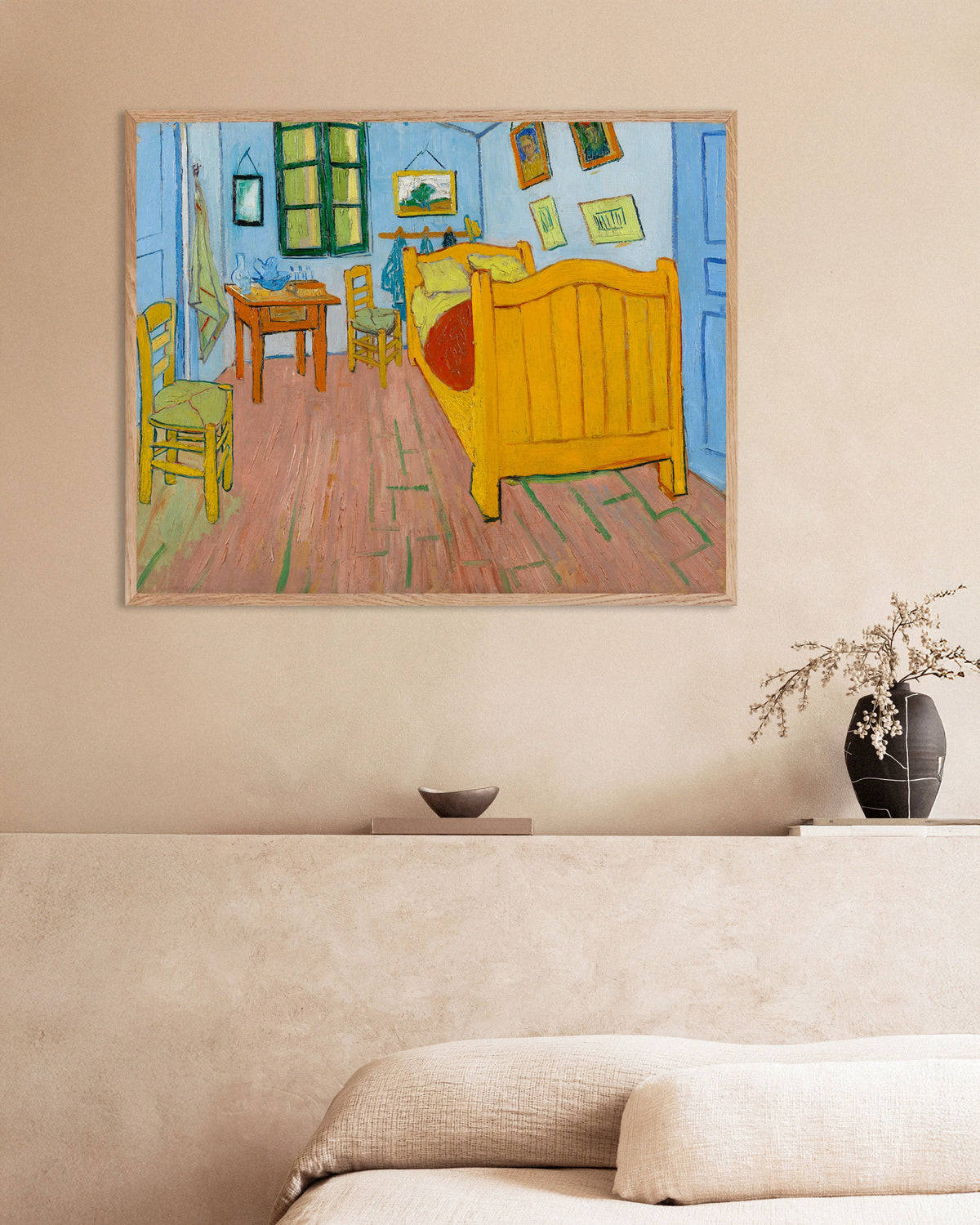 Plakat Sypialnia (1888), Vincent van Gogh, w ramie z naturalnego drewna