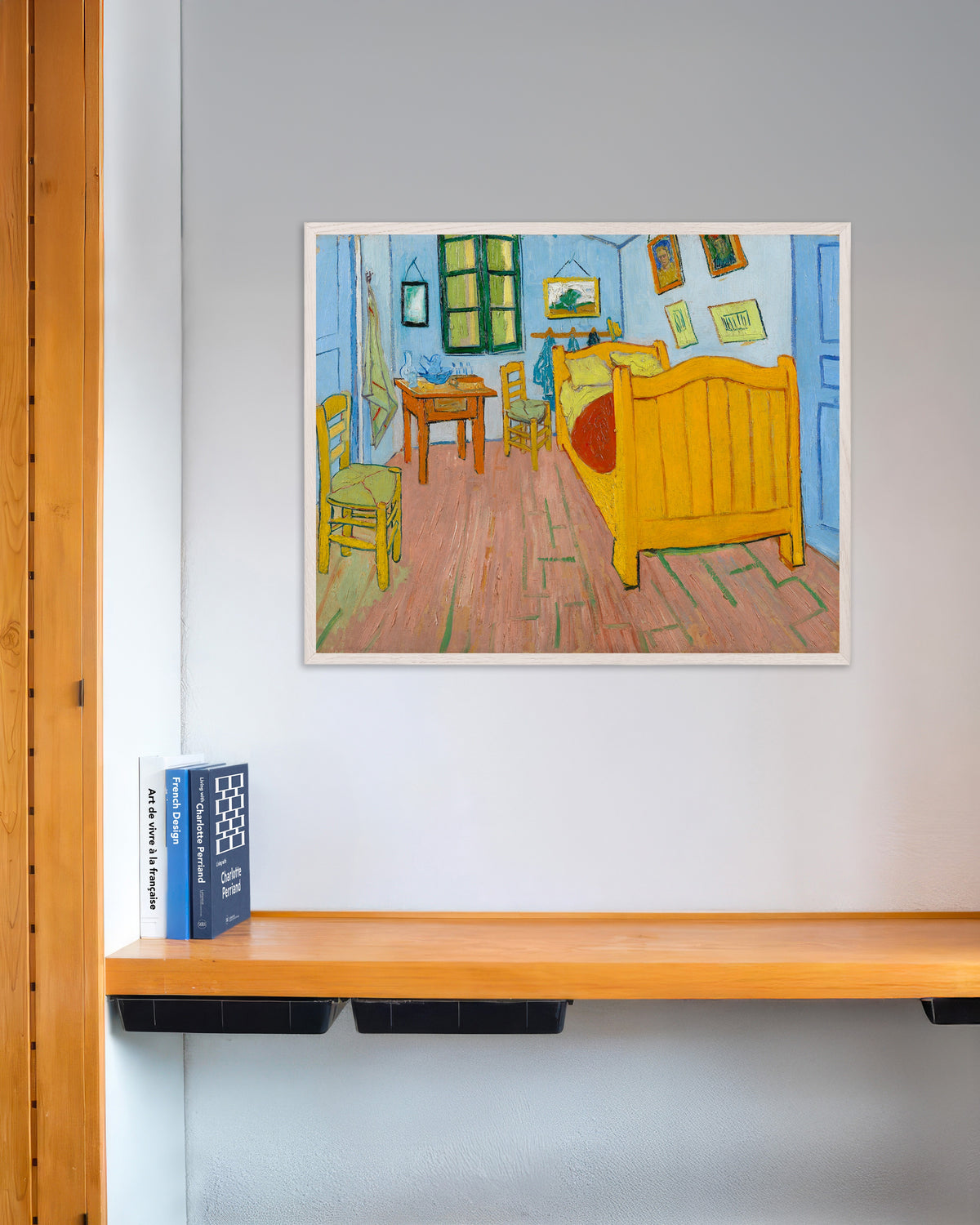 Plakat Sypialnia (1888), Vincent van Gogh, w białej drewnianej ramie
