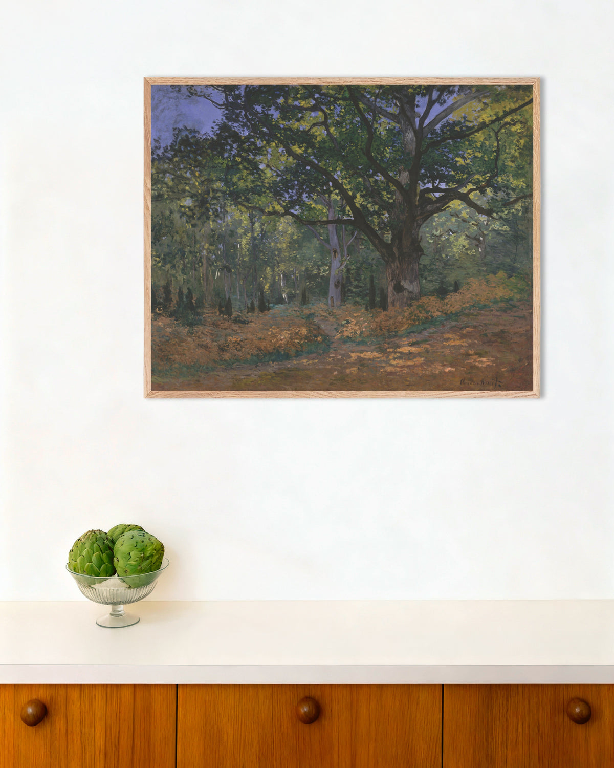 Plakat Dąb Bodmera, las Fontainebleau (1865), Claude Monet, w ramie z naturalnego drewna