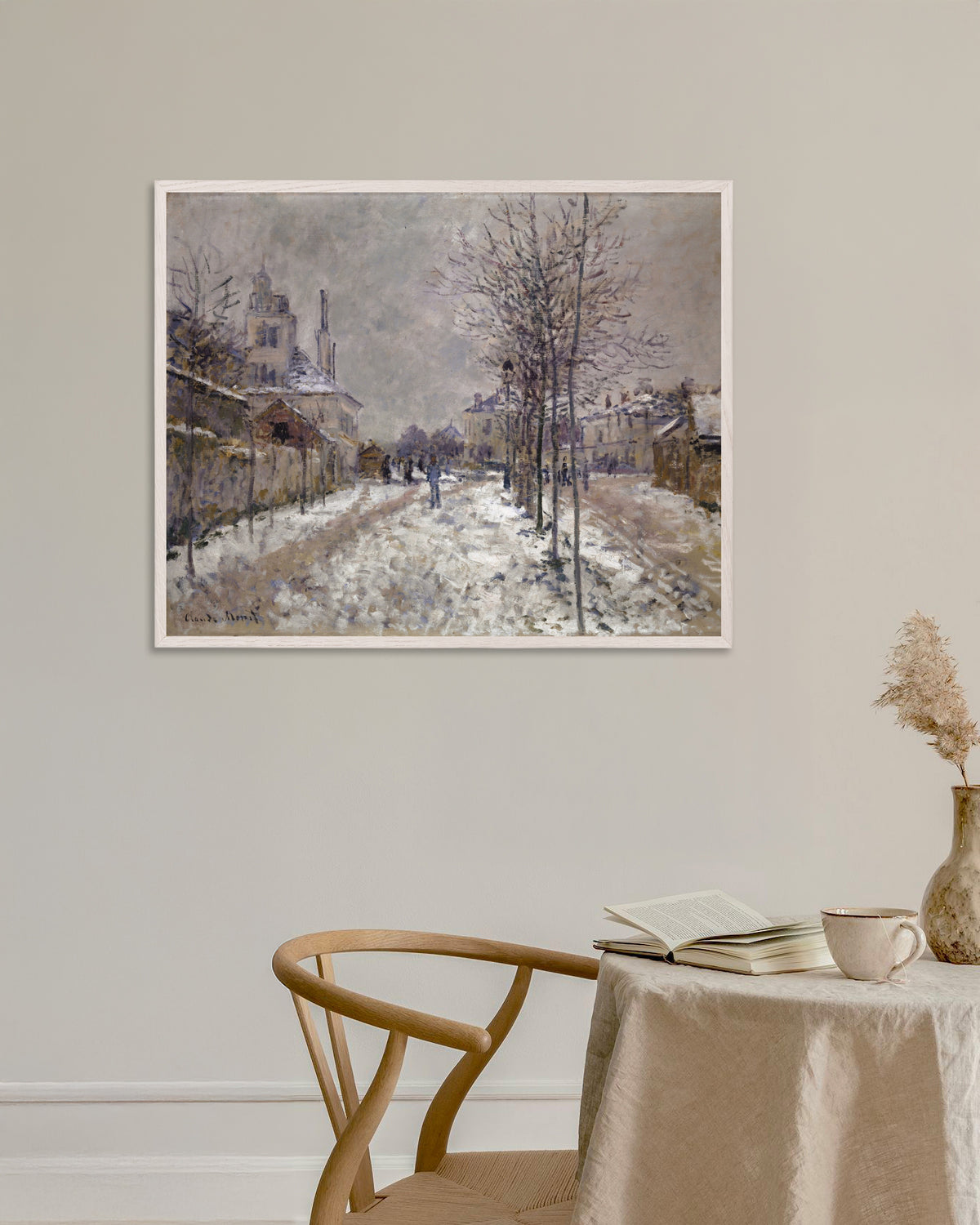 Plakat Bulwar de Pontoise w Argenteuil, śnieg (1875), Claude Monet, w białej drewnianej ramie