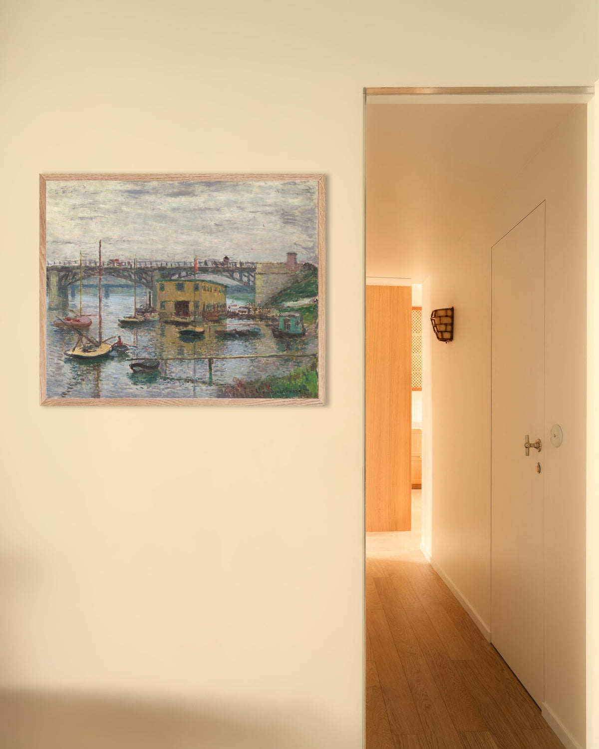 Plakat Most w Argenteuil w pochmurny dzień (ok. 1876), Claude Monet, w ramie z naturalnego drewna