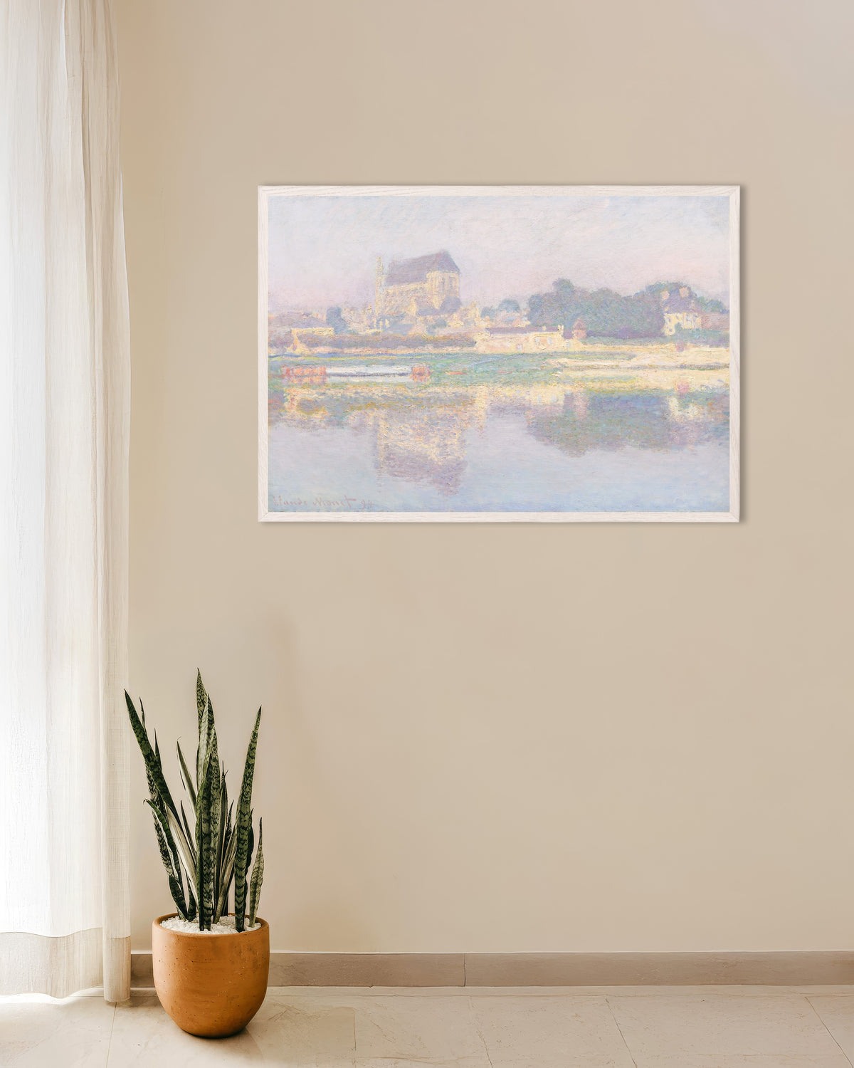 Plakat Kościół w Vernon, słońce (1894), Claude Monet, w białej drewnianej ramie