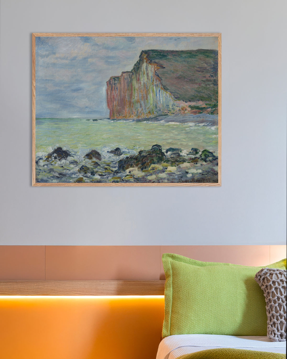 Plakat Klif w Les Petites-Dalles (1881), Claude Monet, w ramie z naturalnego drewna