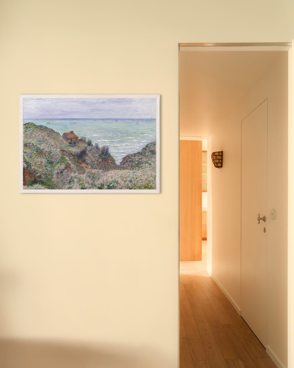 Plakat Chata celnika (1882), Claude Monet, w białej drewnianej ramie