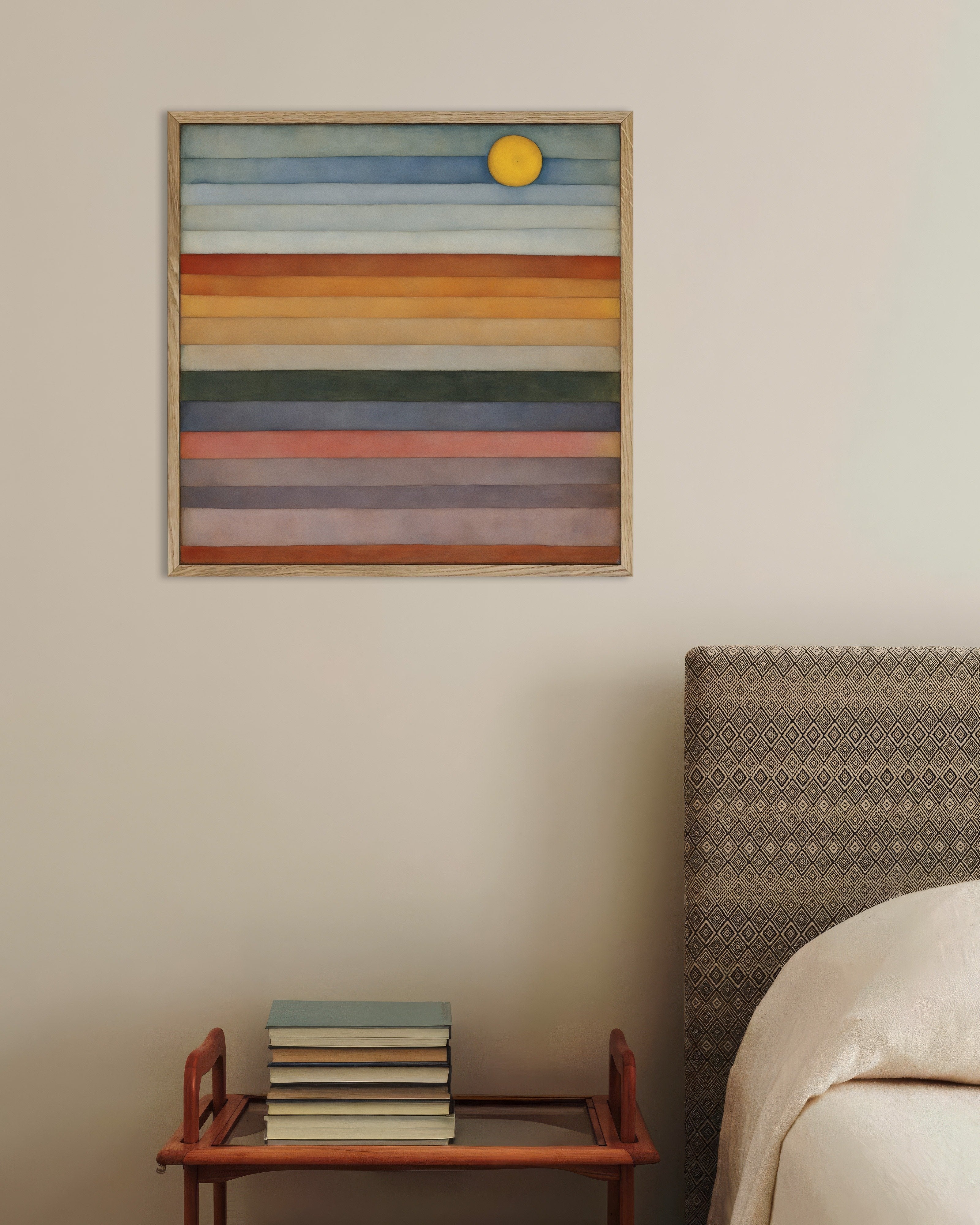 Poster of The dancing sun on the horizon Poster, with natural wooden frame
