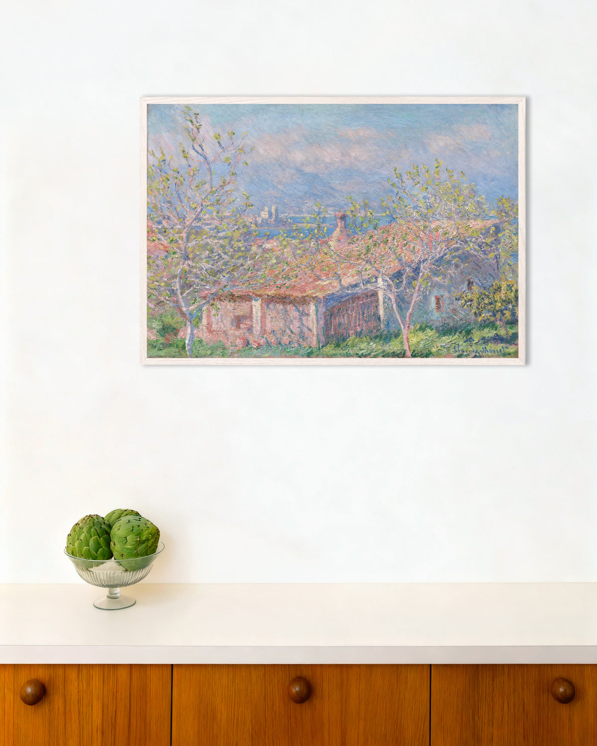 Plakat Dom ogrodnika w Antibes (1888), Claude Monet, w białej drewnianej ramie