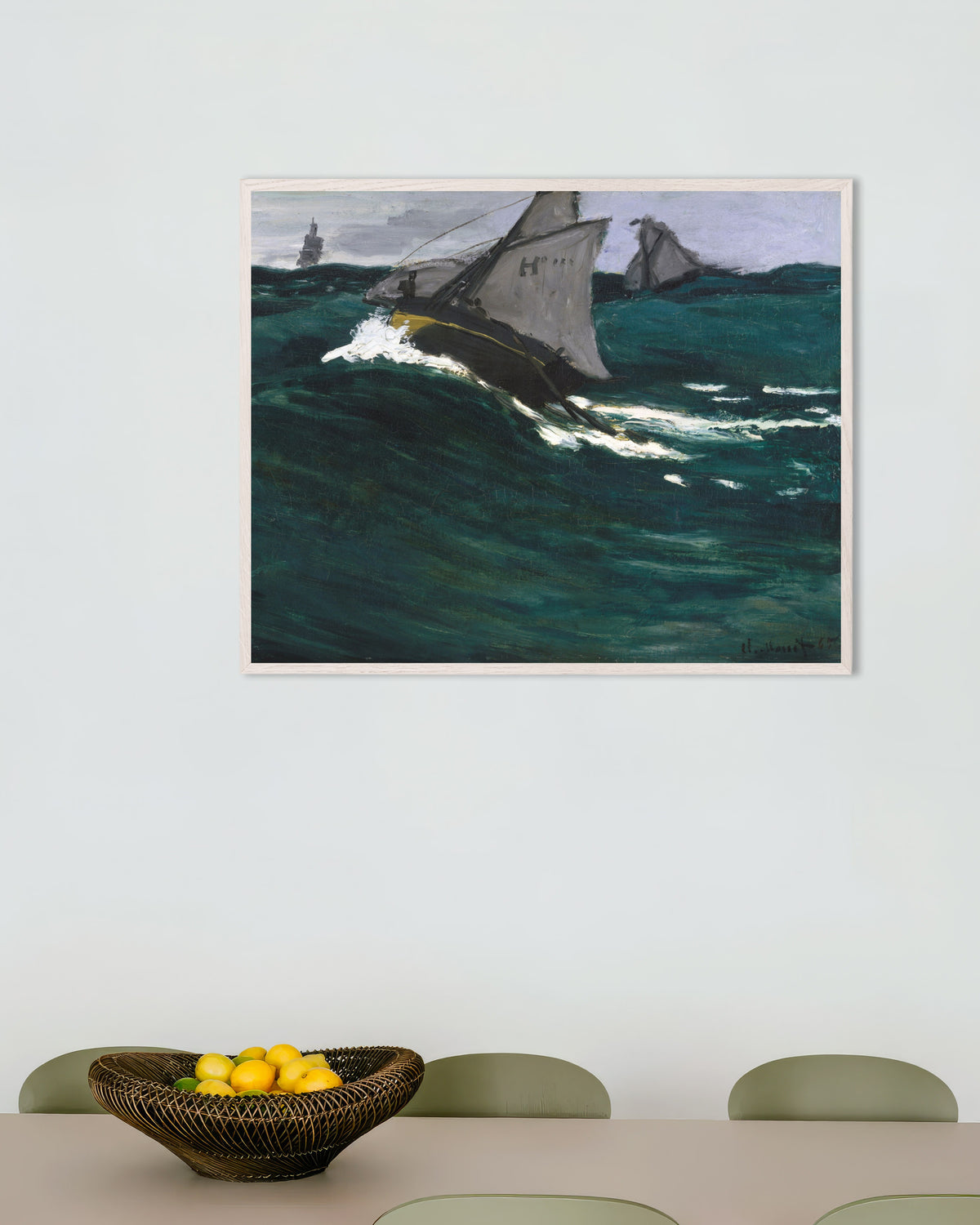 Plakat Zielona fala (ok. 1866–1867), Claude Monet, w białej drewnianej ramie