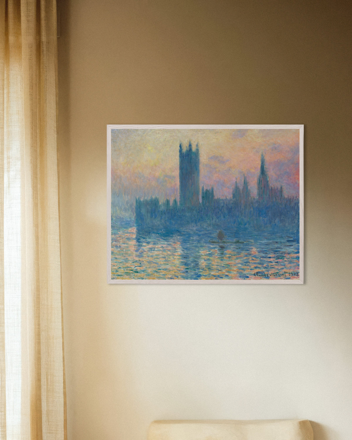 Plakat Parlament o zachodzie słońca (1903), Claude Monet, w białej drewnianej ramie