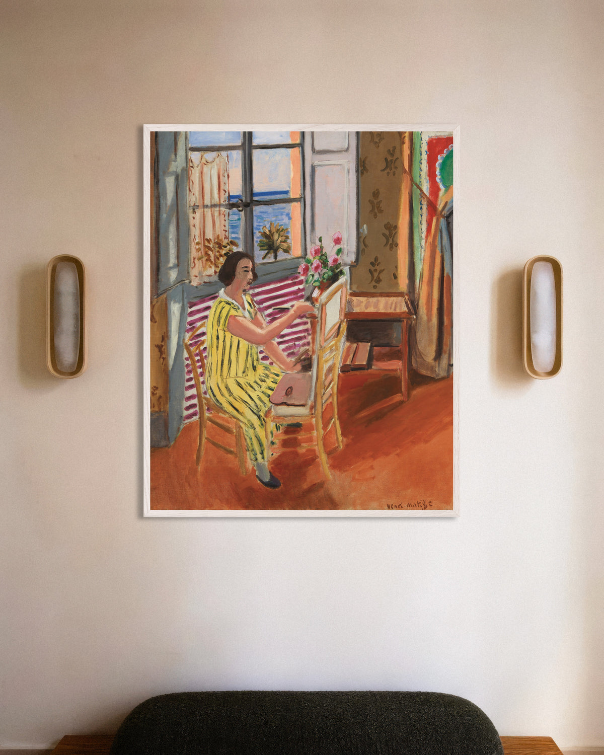 Plakat „Poranna sesja (1924), Henri Matisse” w białej drewnianej ramie