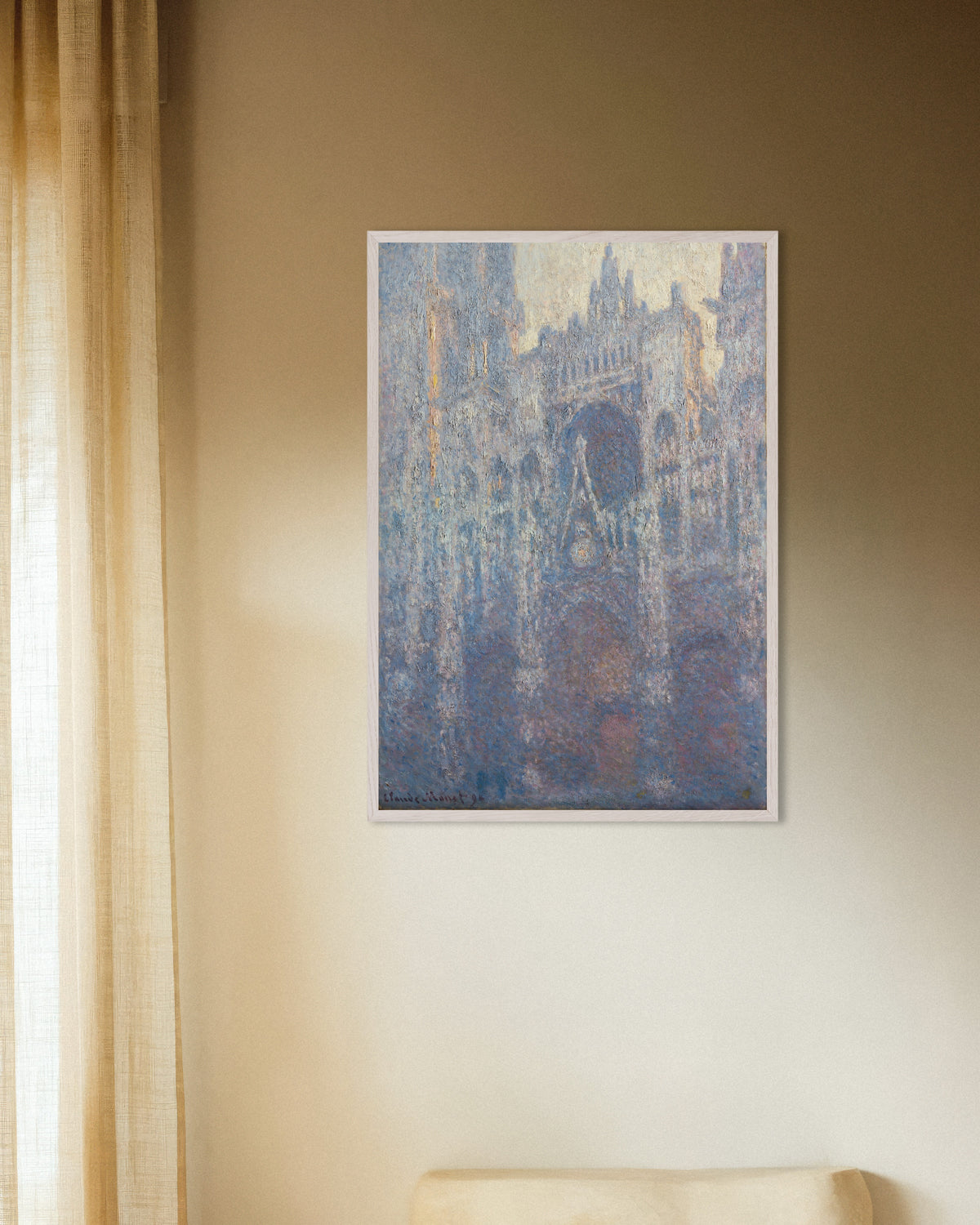 Plakat Portal katedry w Rouen w porannym świetle (1894), Claude Monet, w białej drewnianej ramie