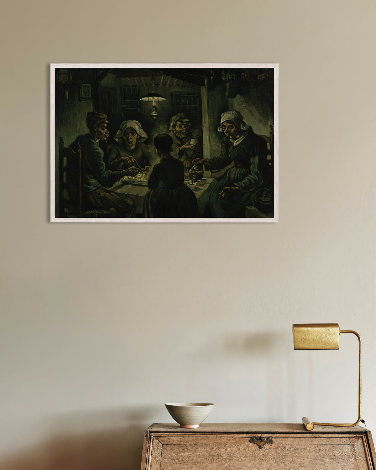 Plakat „Jedzący kartofle” (1885), Vincent van Gogh, w białej drewnianej ramie