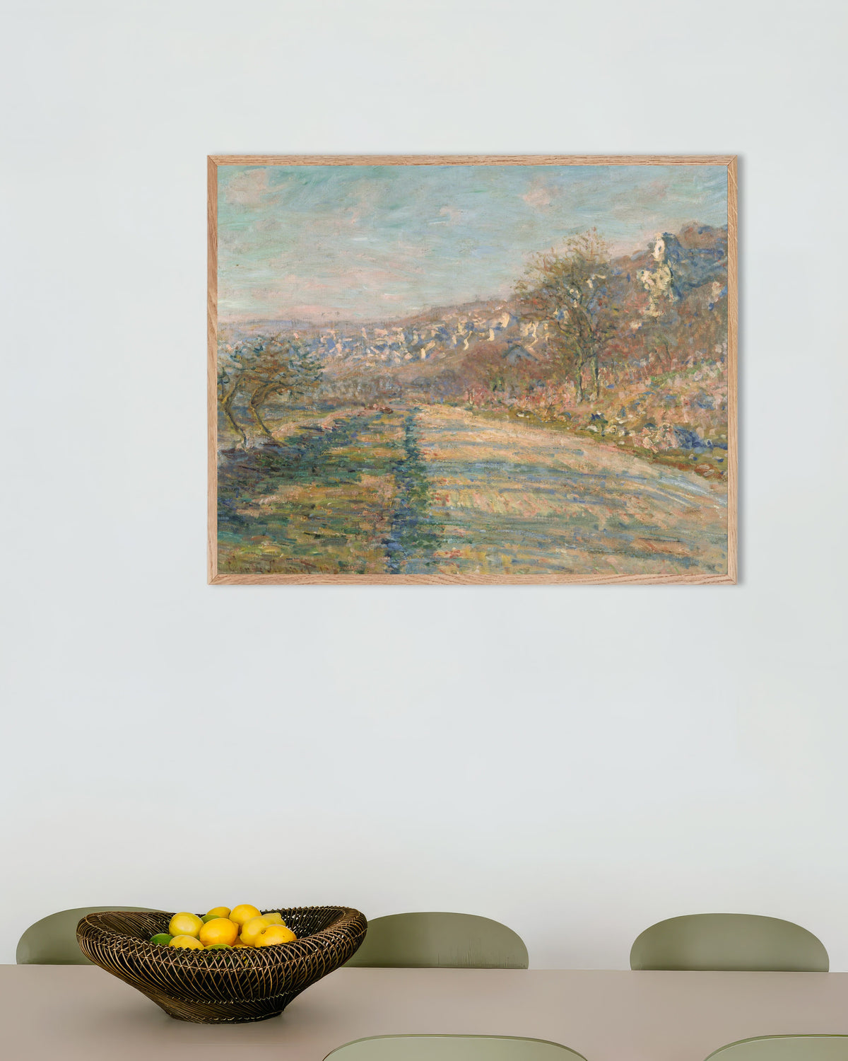 Plakat Droga do La Roche-Guyon (1880), Claude Monet, w ramie z naturalnego drewna