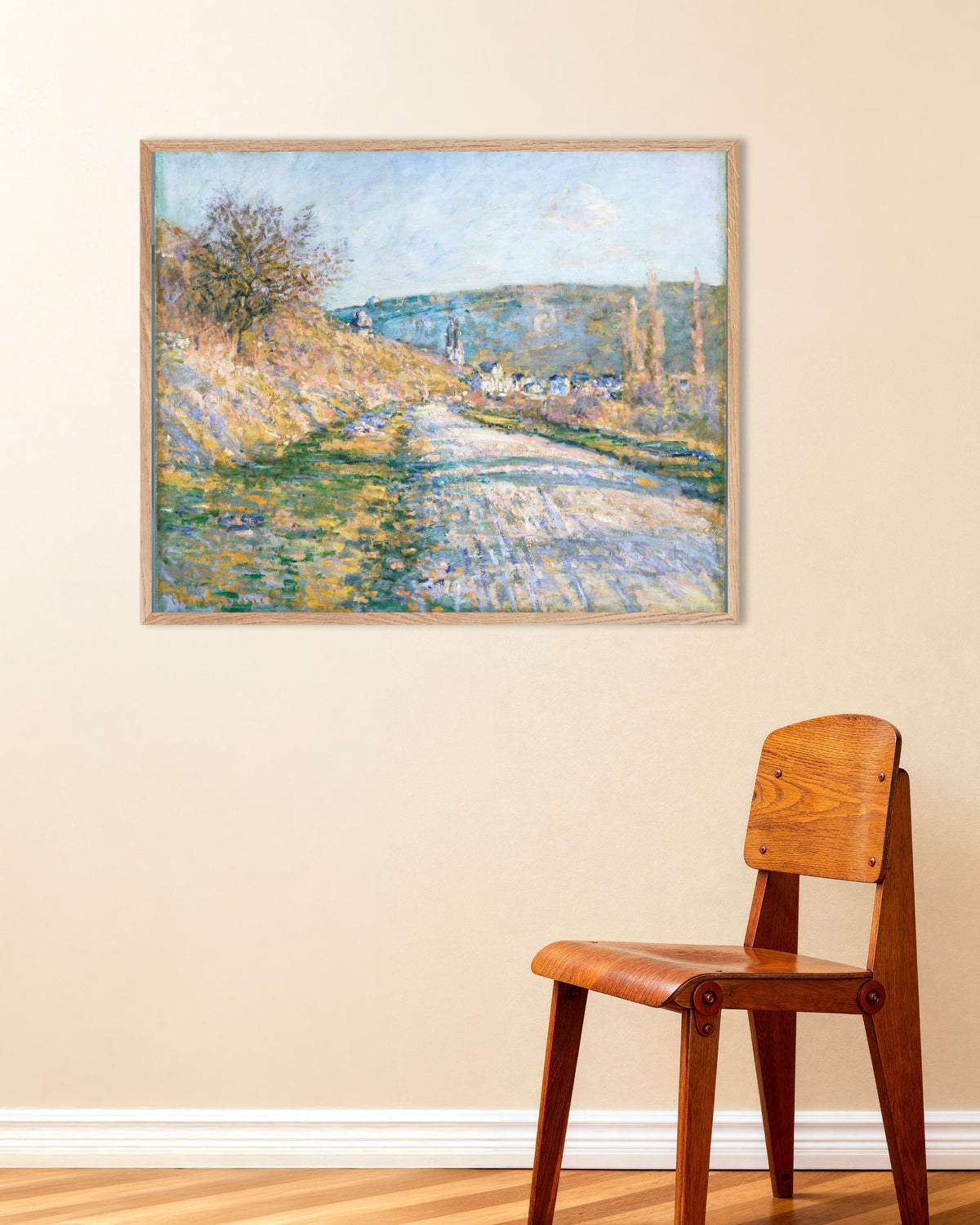 Plakat Droga do Vétheuil (1879), Claude Monet, w ramie z naturalnego drewna