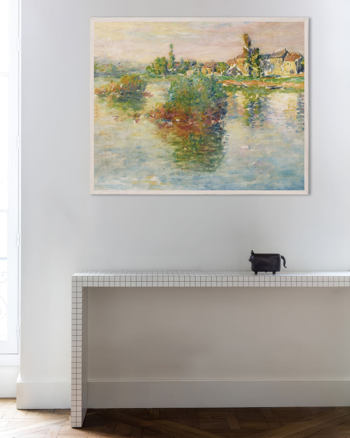 Plakat Sekwana w Lavacourt (1879), Claude Monet, w białej drewnianej ramie