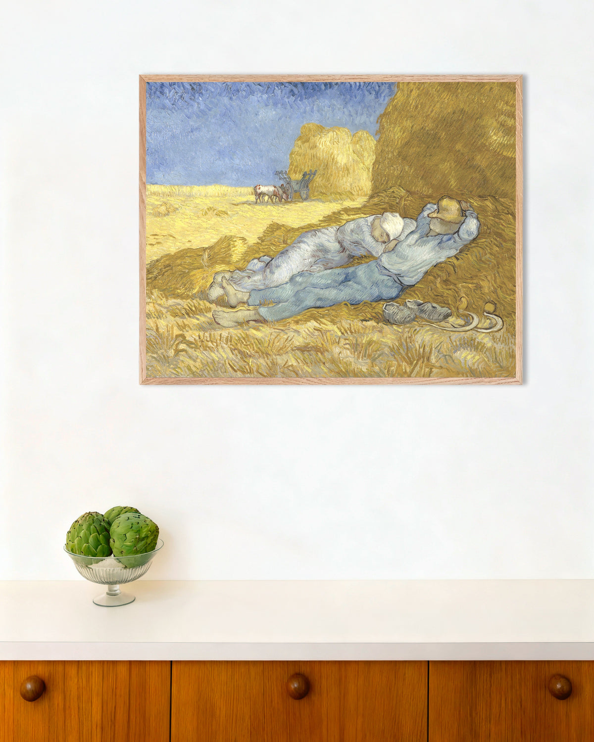 Plakat „Sjesta, według Milleta (1890), Vincent van Gogh” w ramie z naturalnego drewna